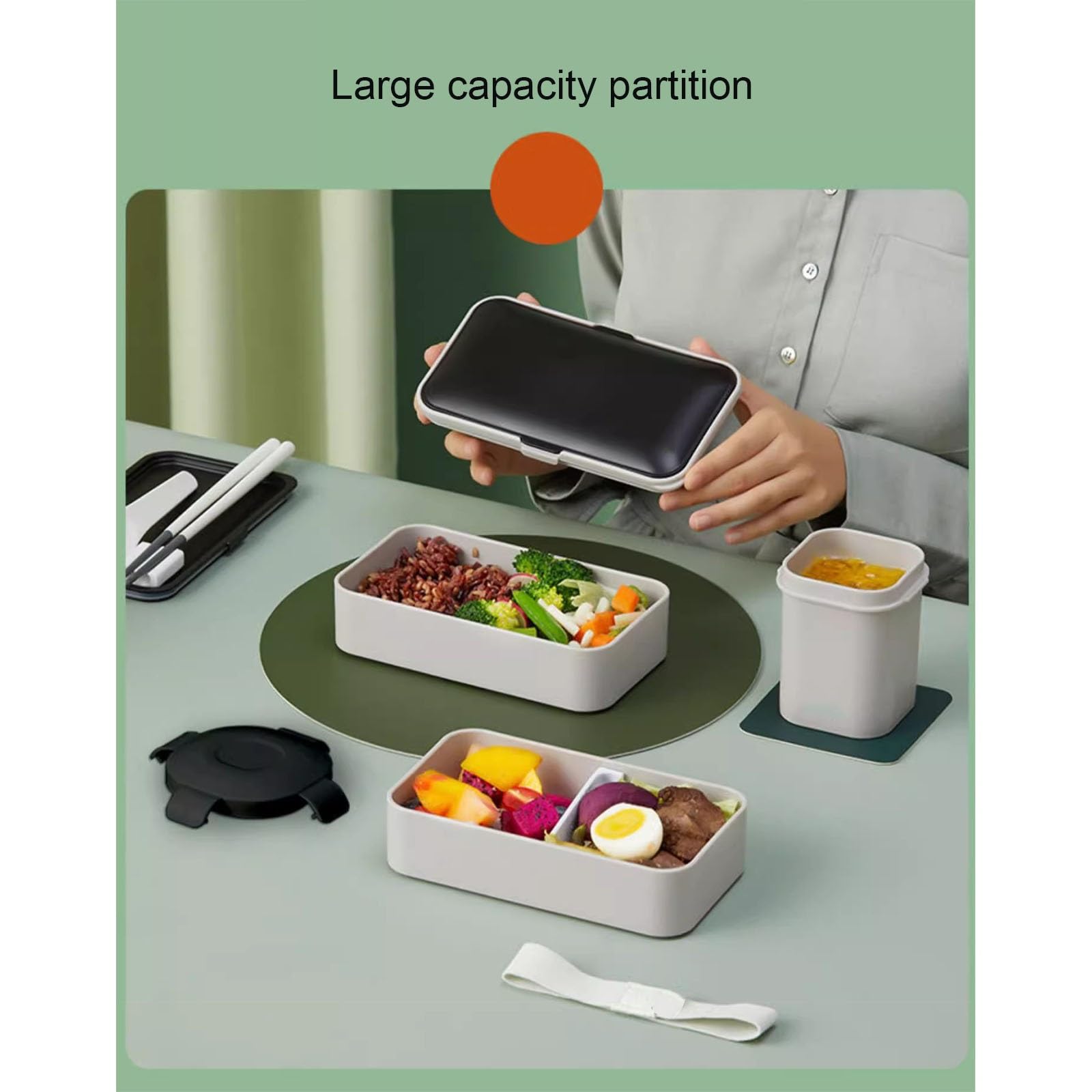 Bento box, Bolsa de Almuerzo Aislada, Fiambrera Apilables, Lonchera Grande con Cubiertos y Divisores, taza de sopa Separada, Sellada(White)