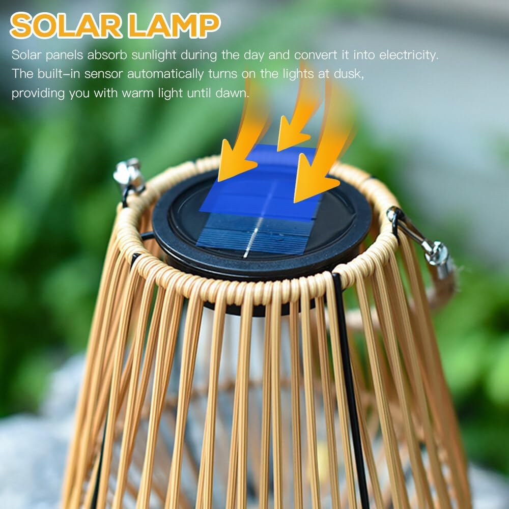 Lanterna Solare per Esterni, 2 Pezzi Lanterna Solare Rattan, LanternaSolare da Esterno Rattan, IP65 Impermeabile Lanterna SolareEsterno per balcone, terrazza, decorazione del Giardino