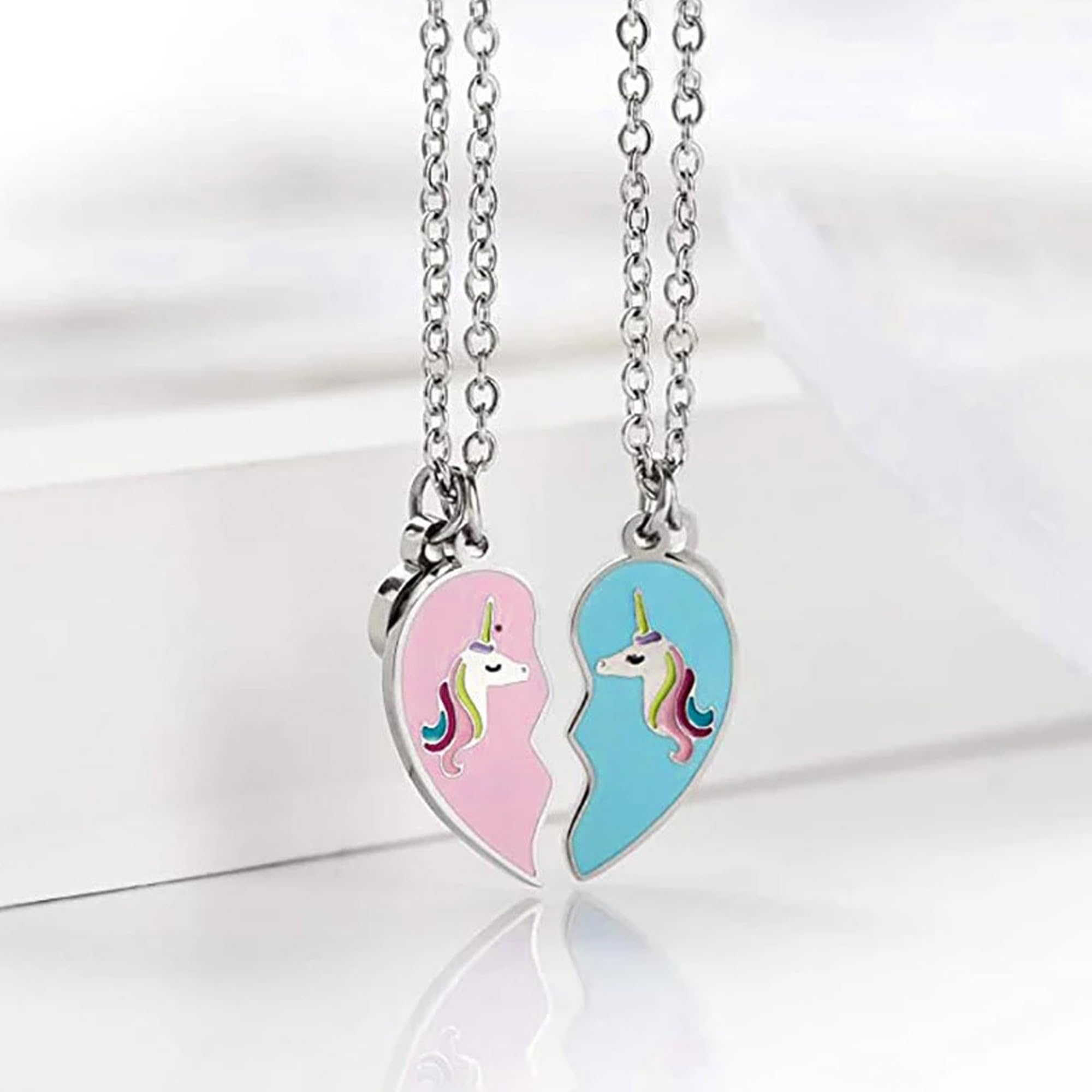 BFF Heart Unicorn Pendant Necklace Combo