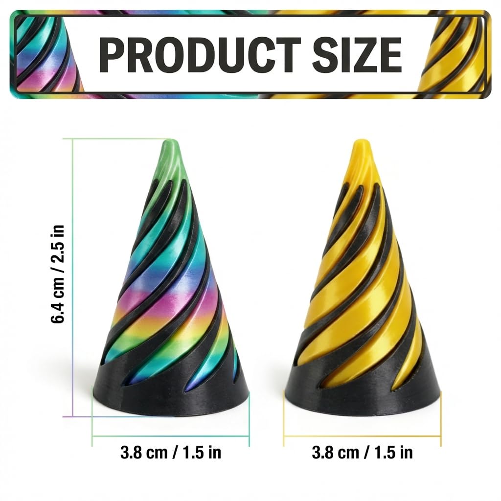 2 Pcs 3D Printed Spiral Cone Fidget Toy,Impossible Pyramid,Spiral Fidgets,Kinetic Desk Toy for Stress Relief&Anxiety Relaxing,Home Office Desk Decoration and Gifts (Black Rainbow+Black Gold) - Image 2
