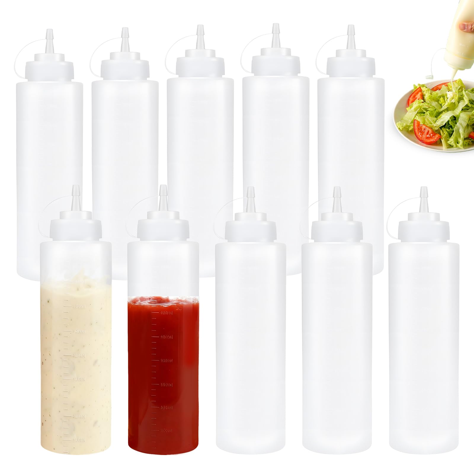 Ytsmfl 10Pcs Squeeze Bottles, 240Ml/8Oz Squeezy Bottles With Nozzles Plastic Sauce Bottle Squeeze Condiment Bottle For Sauce For Ketchu, Bbq Sauces Syrup Dressings