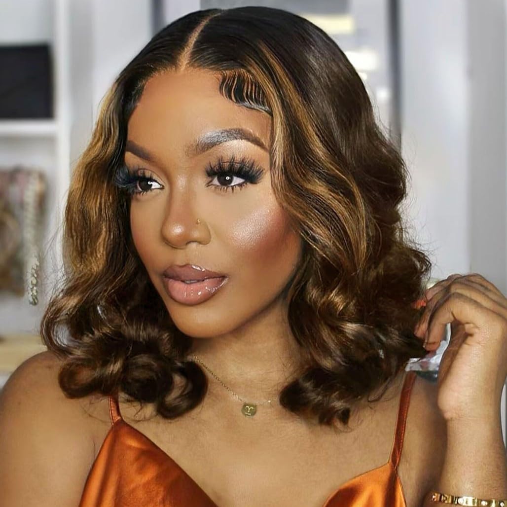 mscoco Bob Wig Human Hair 6×5 Glueless Wigs Human Hair Pre Plucked Pre Cut 180% Density Closure Highlight Wig Human Hair for Black Women 1B/2/30 Wear