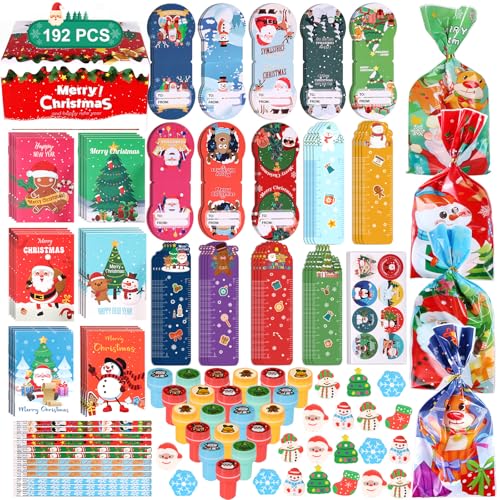 KPHNGB 192PCS Christmas Party Favors for Kids-24 Pack School Stationery,