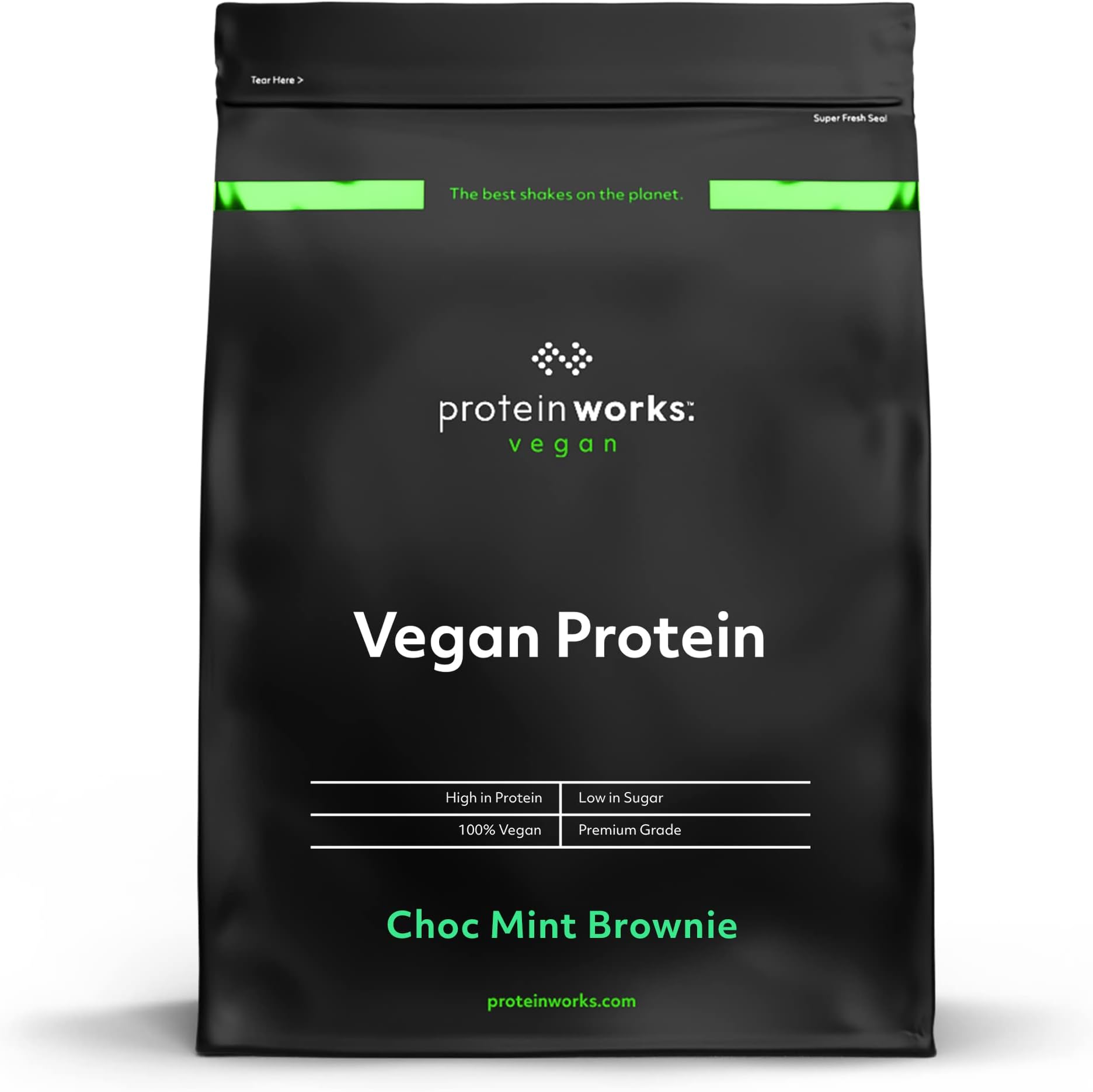 Protein Works - Vegan Protein Powder, Choc Mint Brownie, 33 Servings, 100% Plant Based & Natural, Premium Multi-Protein Blend, Low Fat Shake, Low Calorie Shake, 1kg
