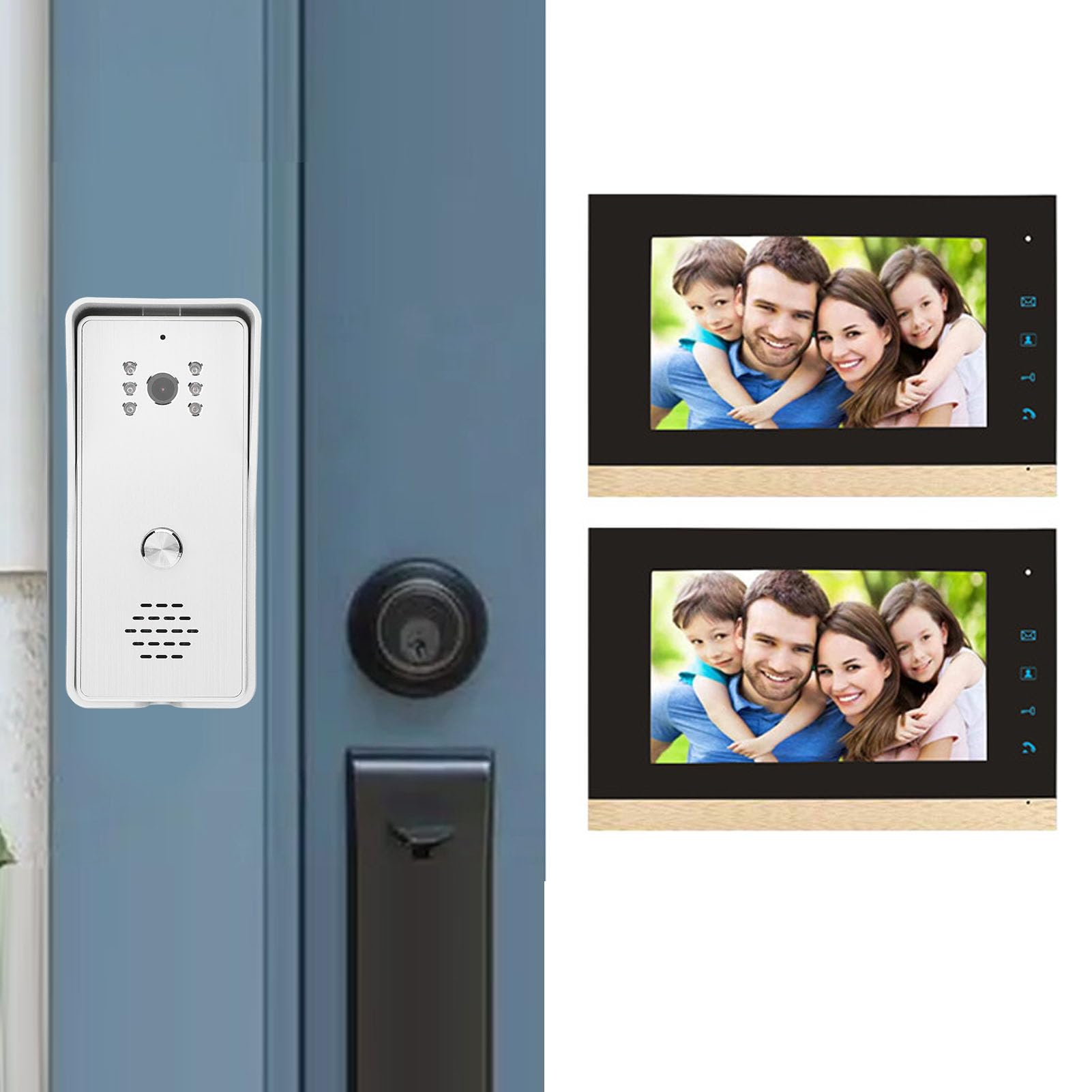di Videocitofono, Monitor da 7 Pollici Videocitofono con Telecamera, Citofono Bidirezionale per Interni Ed Esterni per Villa, Ufficio Domestico, 1 Telecamera 2 Schermi (SILVER)