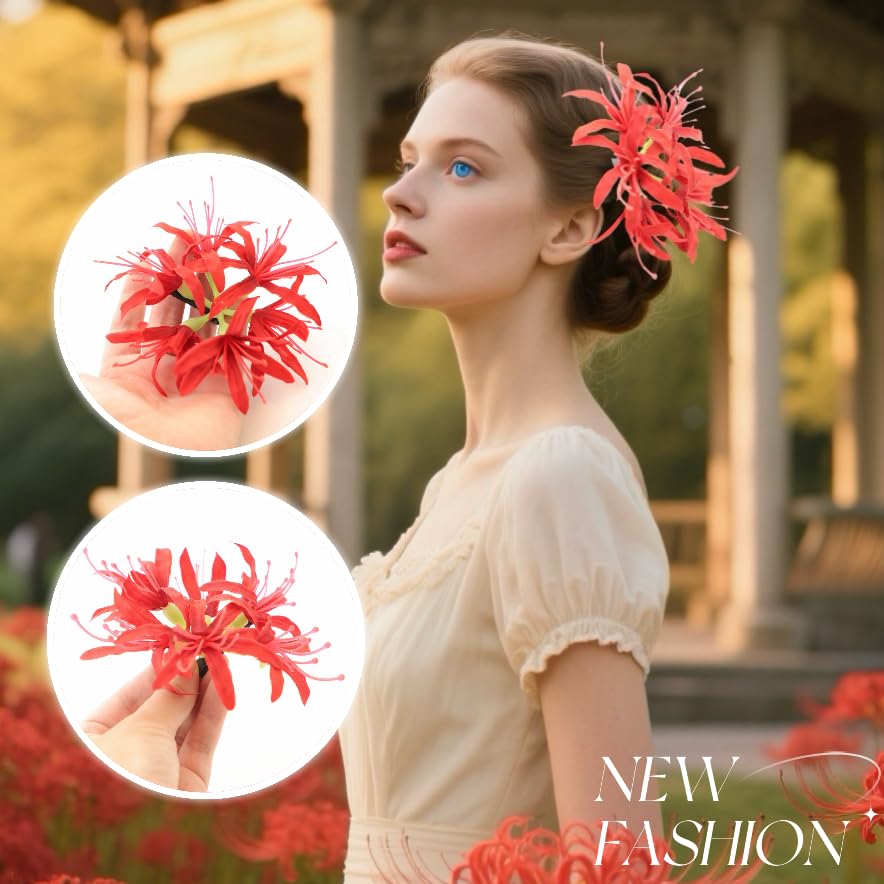 Pinzas para el cabello con flor Lirio rojo 12 cm miniatura 3