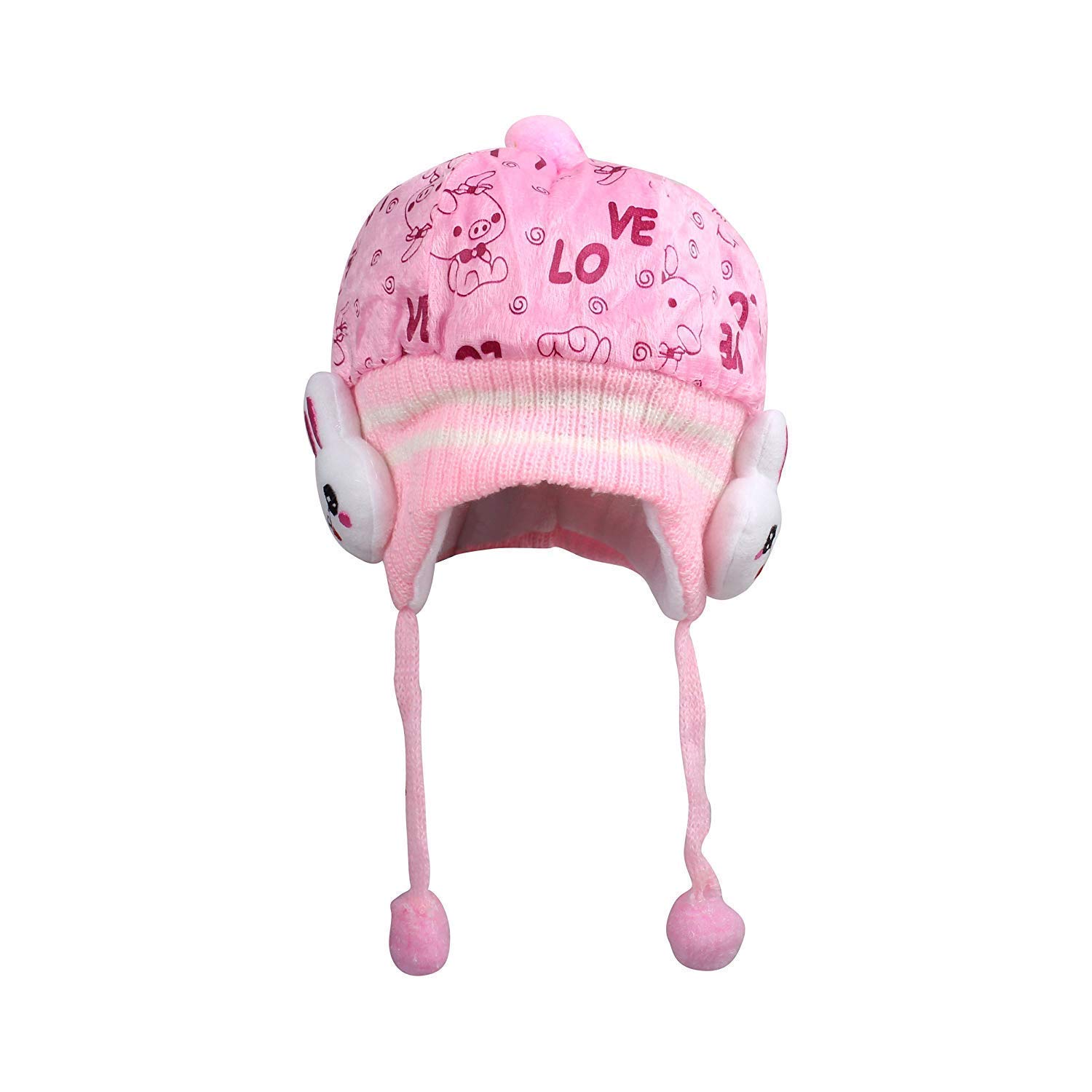 V3E Baby Boy's & Girl's Woolen Cap with Side Protection |Toddler Cap 1 Pc (Pink, 0-18 Months) 2