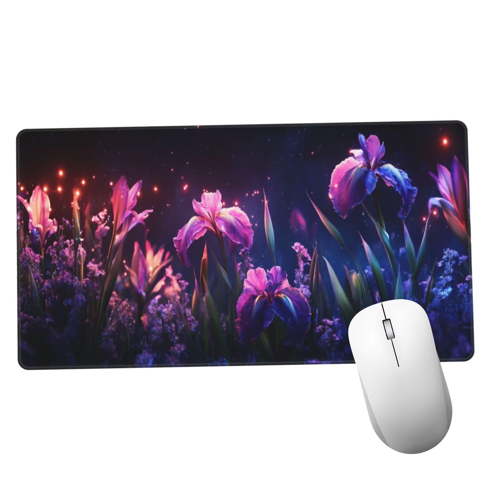 Fioletowa podkładka pod mysz XXL kwiat mata na biurko 1600 x 800 x 3 mm zmywalna podkładka do gier na laptopa, z antypoślizgową gumową podstawą do gier, komputera, personelu biurowego Y19
