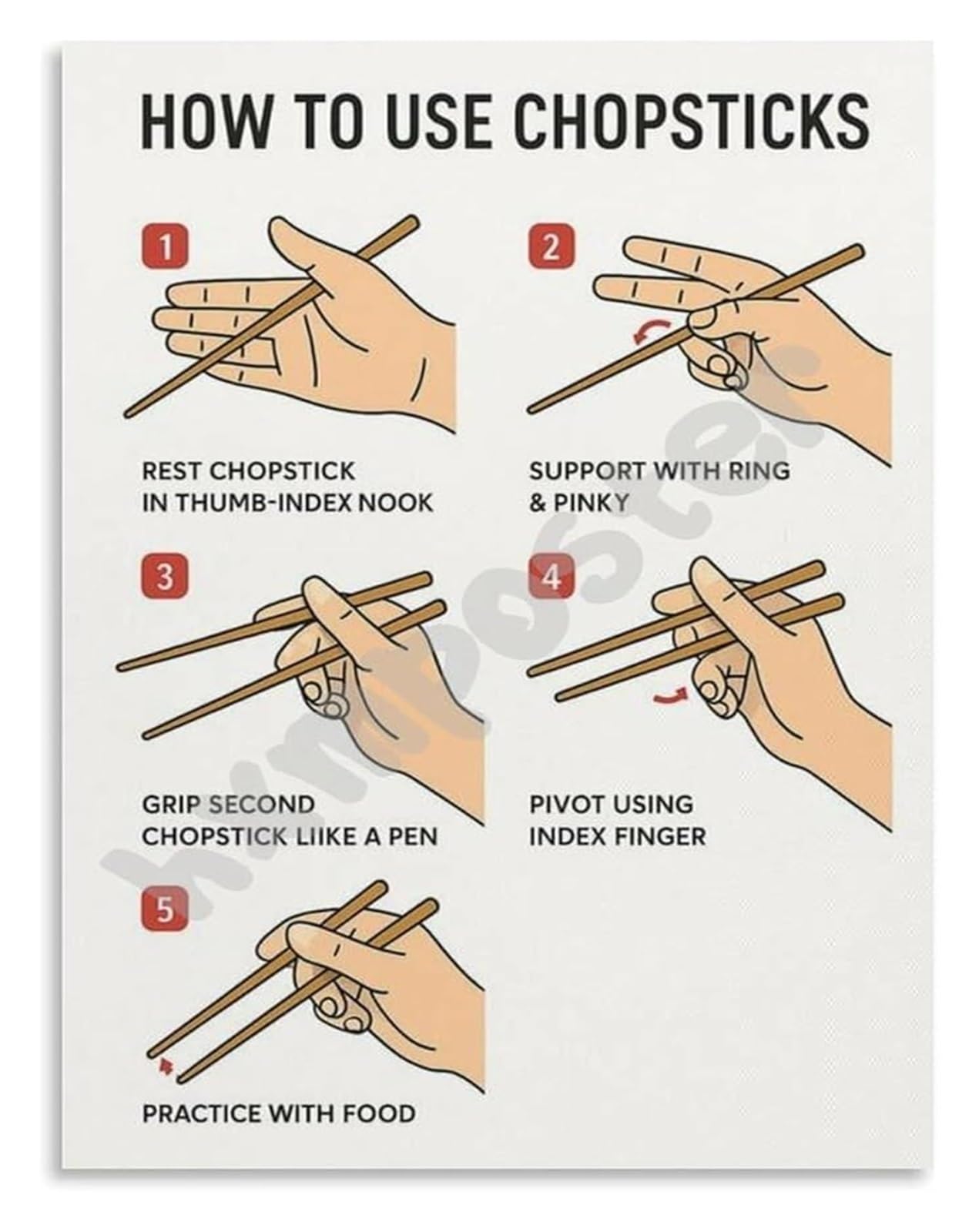 FOPURE Chopsticks Using Tutorial Table Manners Educational Wall-Art Poster Asian Dining Etiquette Guide for Kitchen Home Decor(Framed,12x18inch(30x45cm))