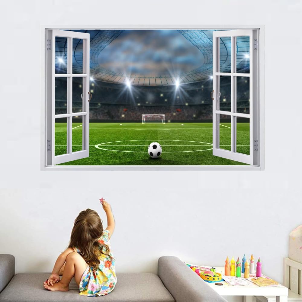 Decalcomania Fracassata 3D, Campo Da Calcio Adesivo Staccabile E Adesivo In Vinile Rimovibile, Calcio Tatuaggio Da Parete Ragazze Nursery Room Decor Mural Home Decor 120x80cm