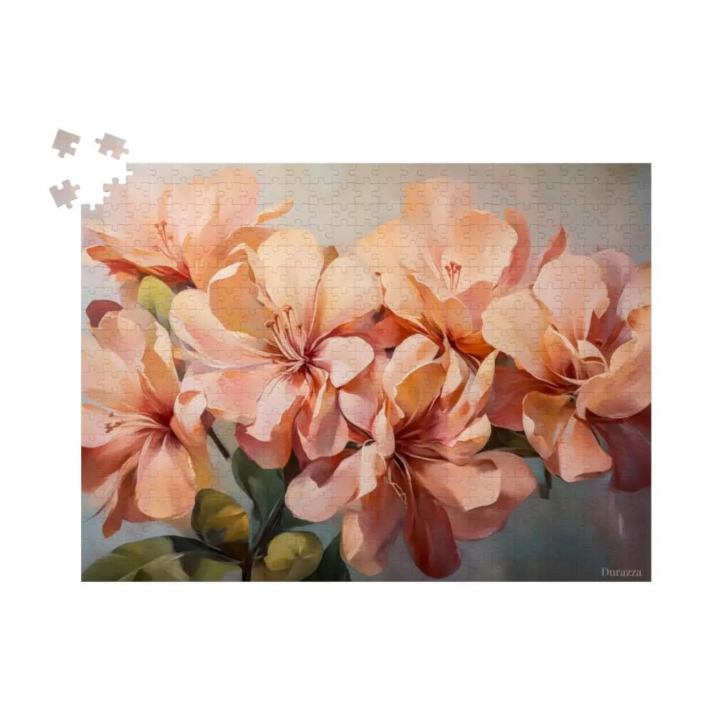 Blush Blooms Wooden Jigsaw Puzzle 1000 Pieces Flower Puzzle For Adults, Peach Azalea Design, Romantic Springtime Scene, Relaxing Game โ image 1