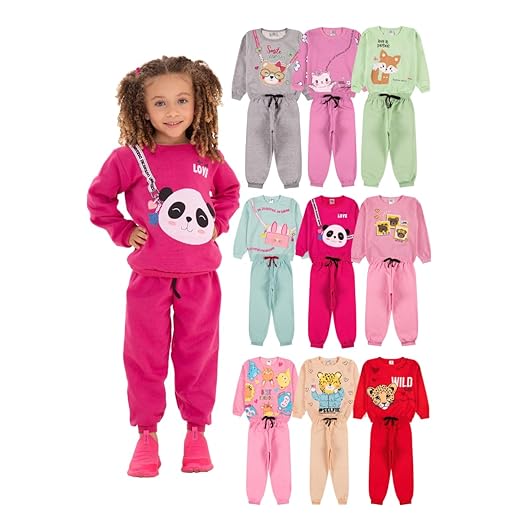 Kit 4 Peças Moletom Peluciado Infantil Menina - Kit 2 Conjuntos Sortido Feminino Flanelado para o Frio