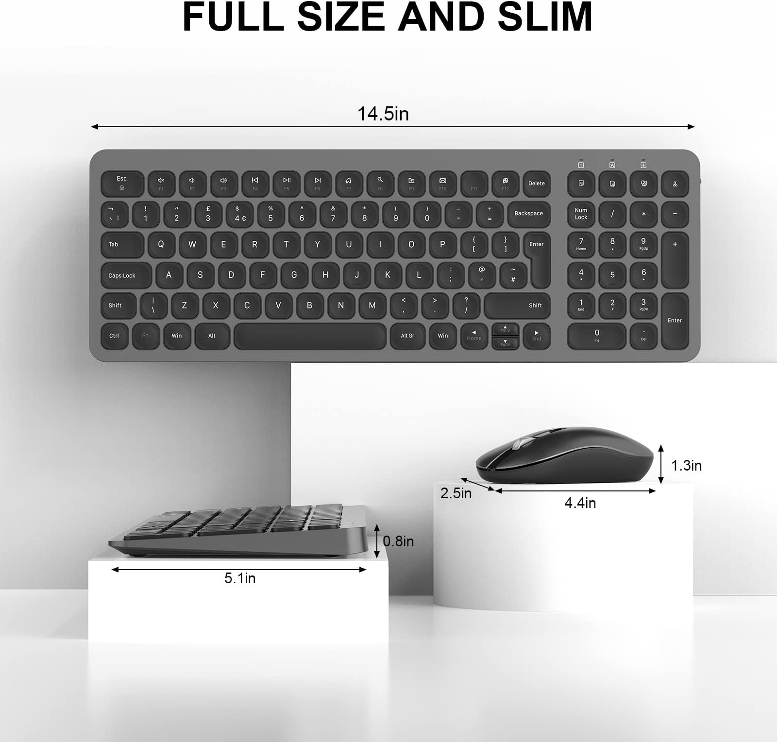 Wireless Keyboard and Mouse, PINKCAT 2.4G QWERTY UK Layout Keyboard and Cordless Silent Mouse Set with Numeric Keypad Ergonomic Energy Saving for Windows, Computer, Desktop, PC, Laptop (Gray)