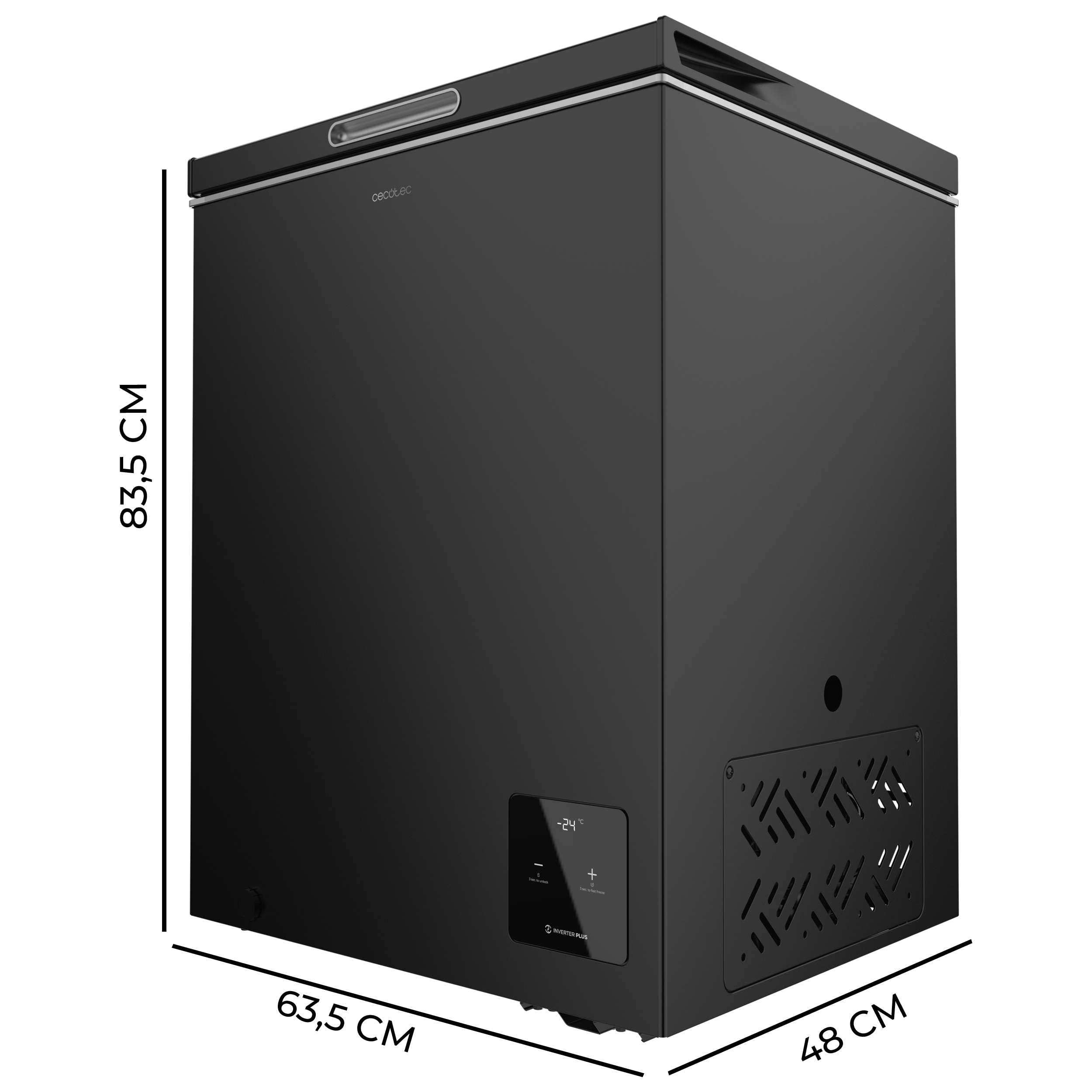 Cecotec Horizontaler Gefrierschrank Bolero Coolmarket Chest 142 Black E, Klasse E, 142 l, schwarzes Finish, Inverter-Plus-Kompressor, Höhe 83,5 cm, Fast-Freezing-Modus