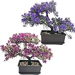 Fycooler Artificial Bonsai Tree - Fake Plant in Pot Artificial Plants,Japanese Pine Bonsai Plant for Home Decoration,Office/Windowsill/Yard,Desktop Display,Trees Indoor Zen Garden Décor (2 Color Set)
