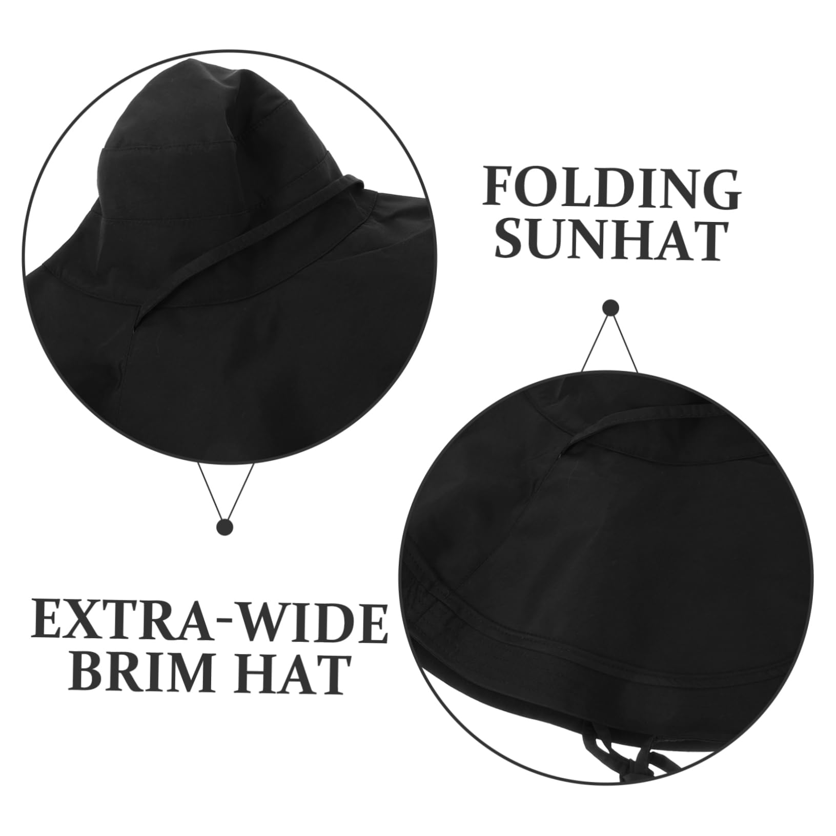 Sombrero de ala Ancha Sol para Mujer Negro Plegable UV