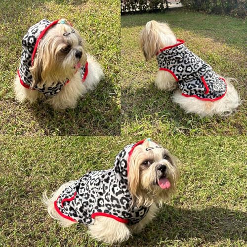Image of Lulala Dog Hoodie Fuzzy Dog Sweater with Leash Hole and Pocket Warm Soft Cozy Hooded Sweatshirt Fleece for Small Dog & Cat (Black, Grey-10Inch)