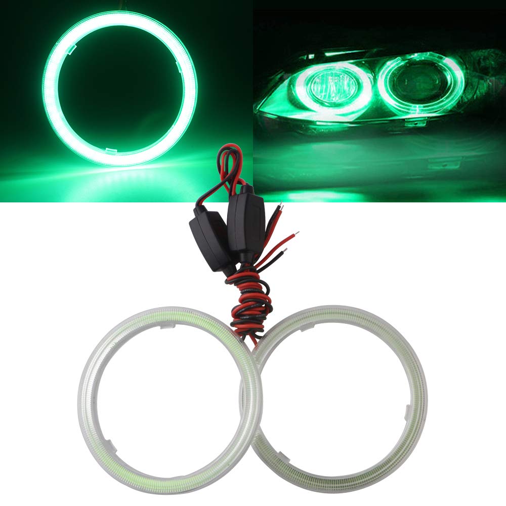 Qasim80MM Green 63SMD Car Angel Eyes COB LED Halo Ring with Cover LED DRL Fog Light 12V 24V-1Pair