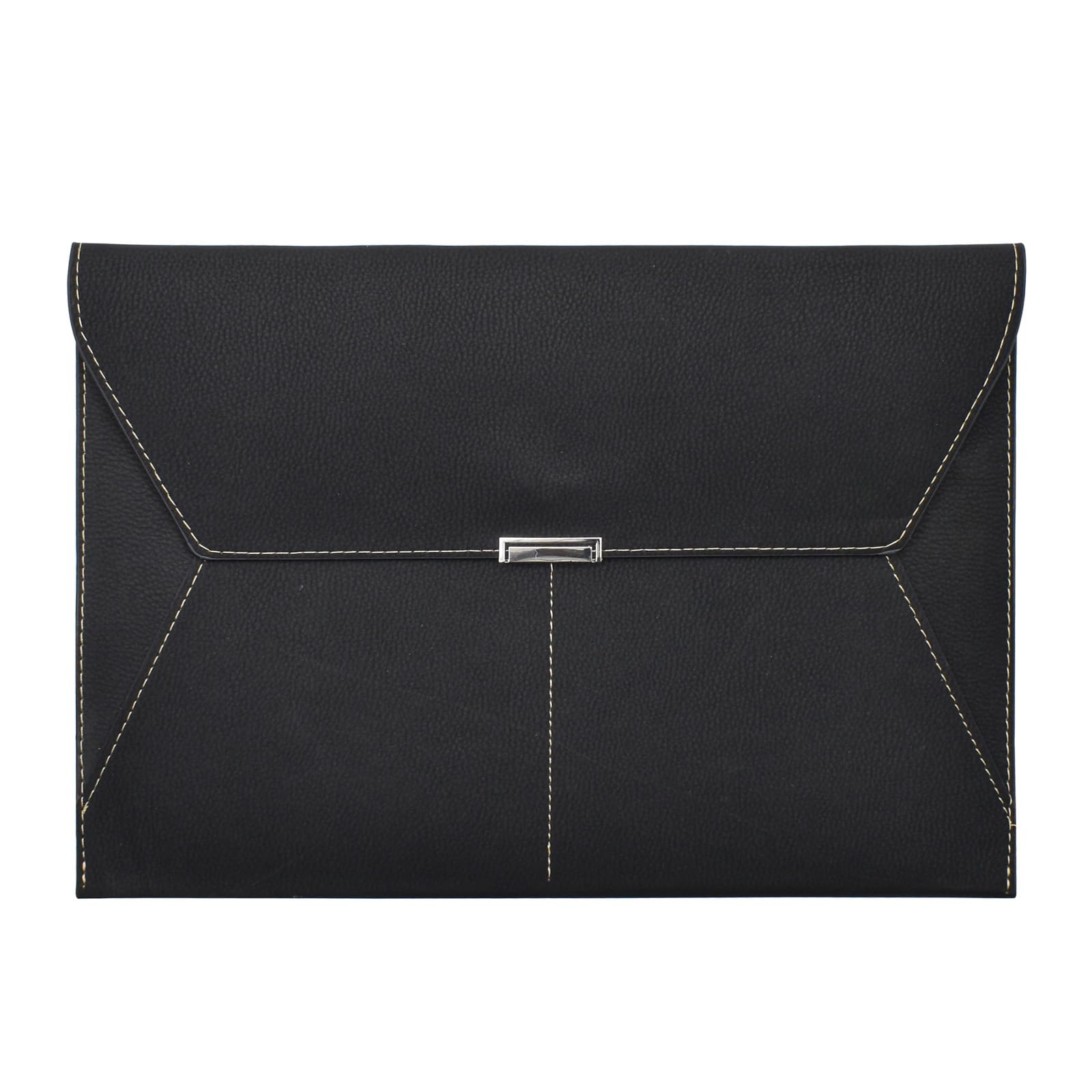 VANRA File Folder Document Holder Organizer Waterproof Portfolio Leather Folder Case with 3 Pockets, Filing Envelopes for A4 Letter Size Paper with Snap Magnetic Button Closure (Black)