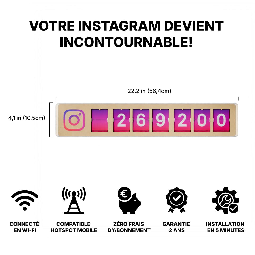 Compteur Abonnés Instagram Temps Réel, Volets Mécaniques, 7 Chiffres