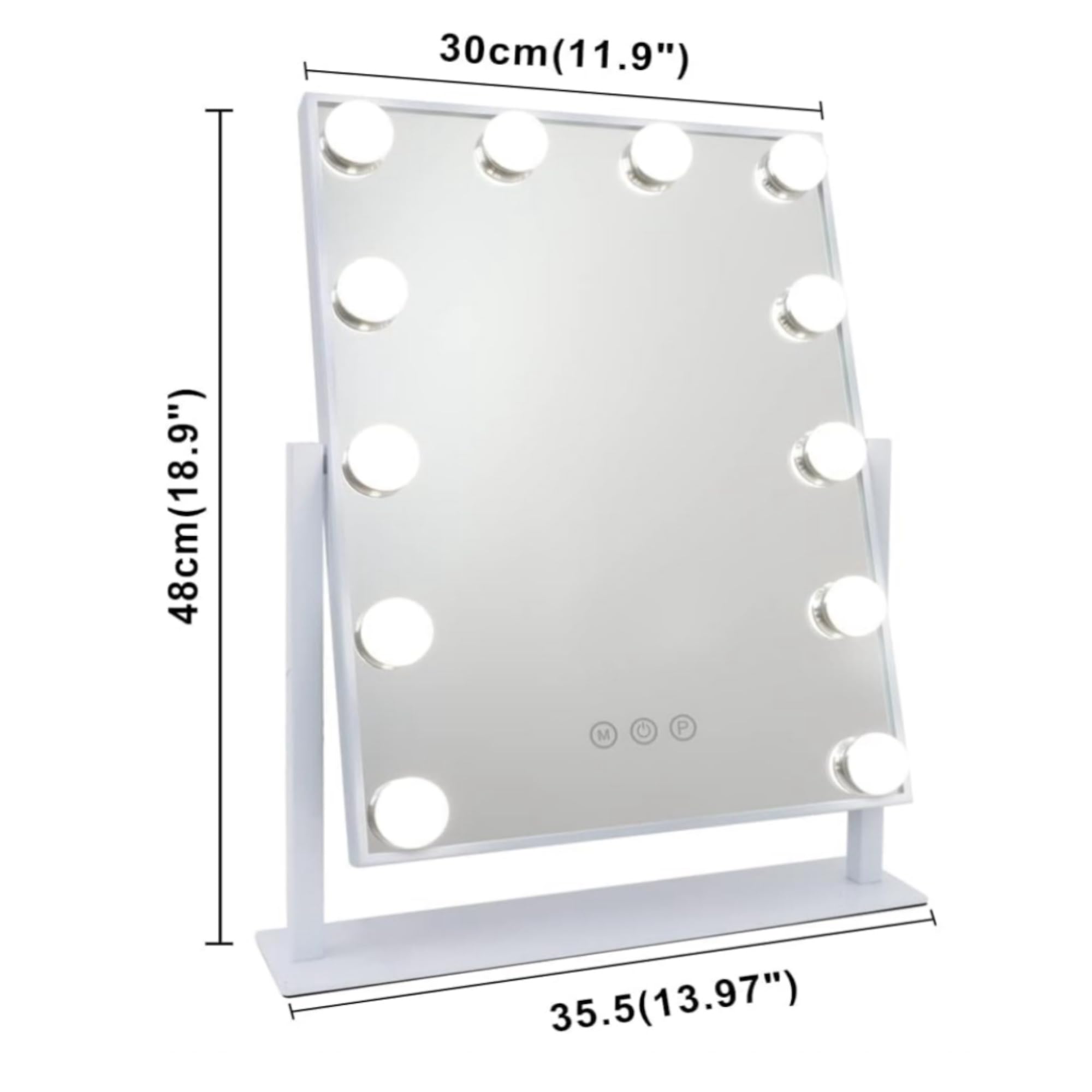 Espejo de Maquillaje con Iluminación LED, 15 Bombillas, 3 Modos de Luz, Control Táctil, USB Recargable, Aumento