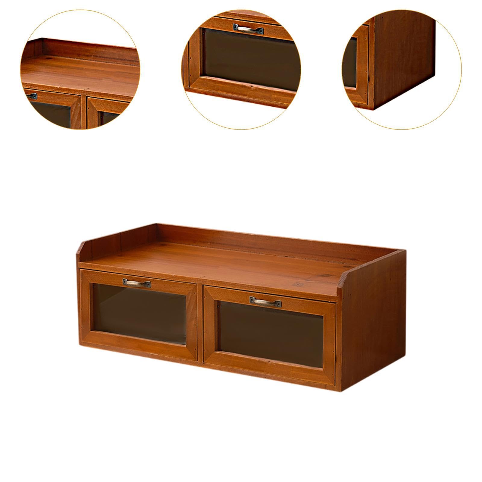 Schreibtisch Organizer Aus Holz mit Schubladen, Multifunktionaler Vintage Aufbewahrungsschrank, Aufbewahrungsbox für Kosmetikartikel, 2 Schubladen