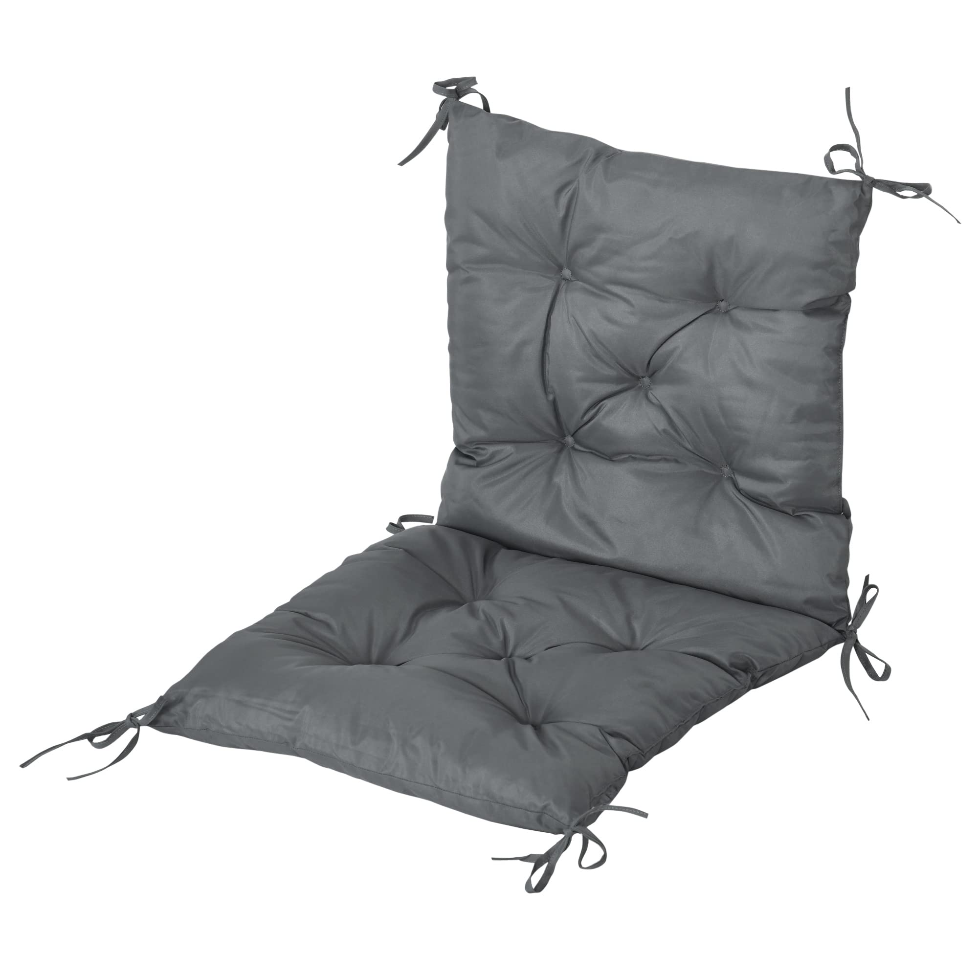 Outsunny Set 2 Cuscini per Sedie da Esterno con Lacci di Fissaggio, Cuscini da Esterno Imbottito in Poliestere e Cotone, per Sdraio Prendisole Poltrona, 50x98x8 cm, Grigio Scuro