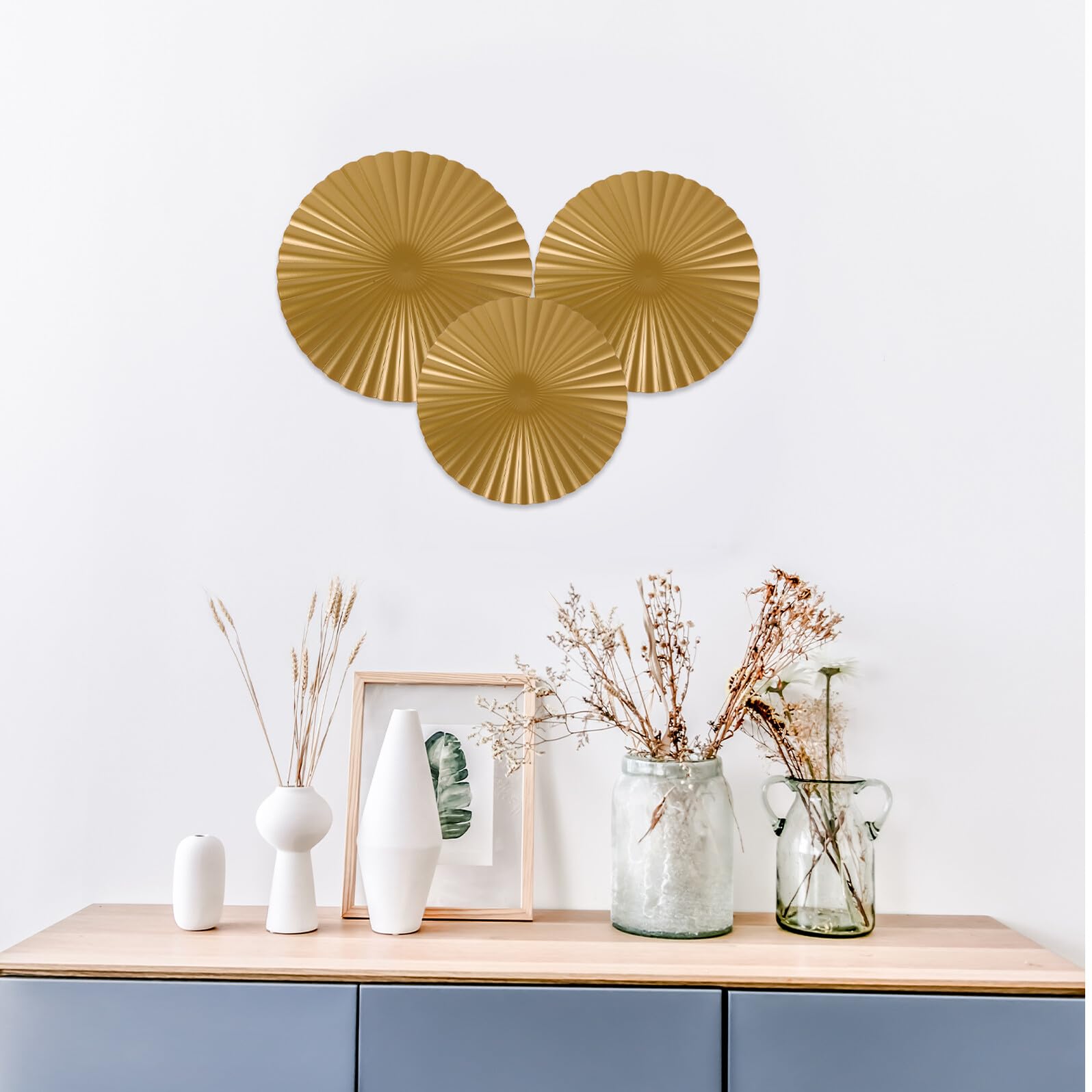 SOLUSTRE 3 Sztuki Częściowa Złota Metalowa Dekoracja Ścienna Okrągłych Luster Geometrycznych Nowoczesna Ozdoba Do Salonu Sypialni i Biura Elegancki Metalowy Design