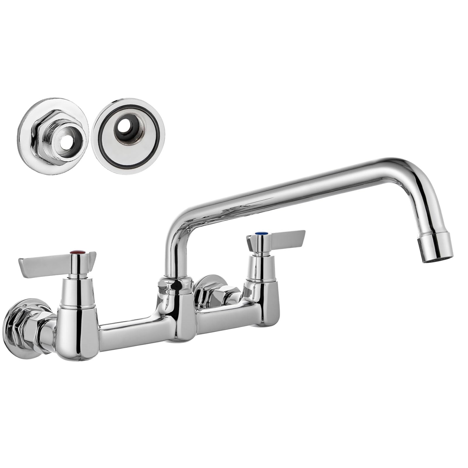 Airuida Wall Mount Commercial Kitchen Faucet,10 Inch Swivel Spout,8 Inch Center Utility Sink Faucet with Dual Handles,Solid Brass 360° Swivel Spout,