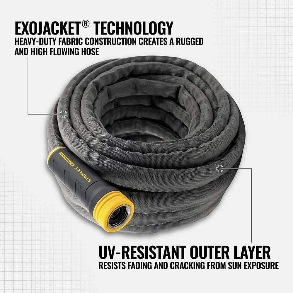STANLEY BDS7390 FATMAX - Manguera de jardín EXOJACKET de alta resistencia de 75 pies x 5/8 pulgadas, color amarillo, negro