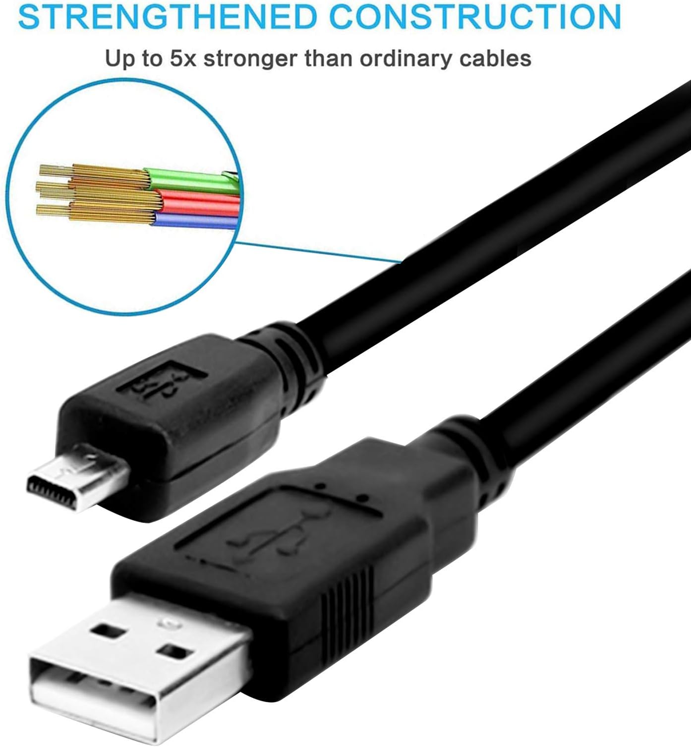 Replacement USB Camera Transfer Data Sync Charger Charging Cable Cord for Fujifilm X10, X20, XF1, FinePix JX650, JX660, JX675, JX680, AX385, AX500, AX510, AX550, FinePix J10, J100, J12 & More (Black)