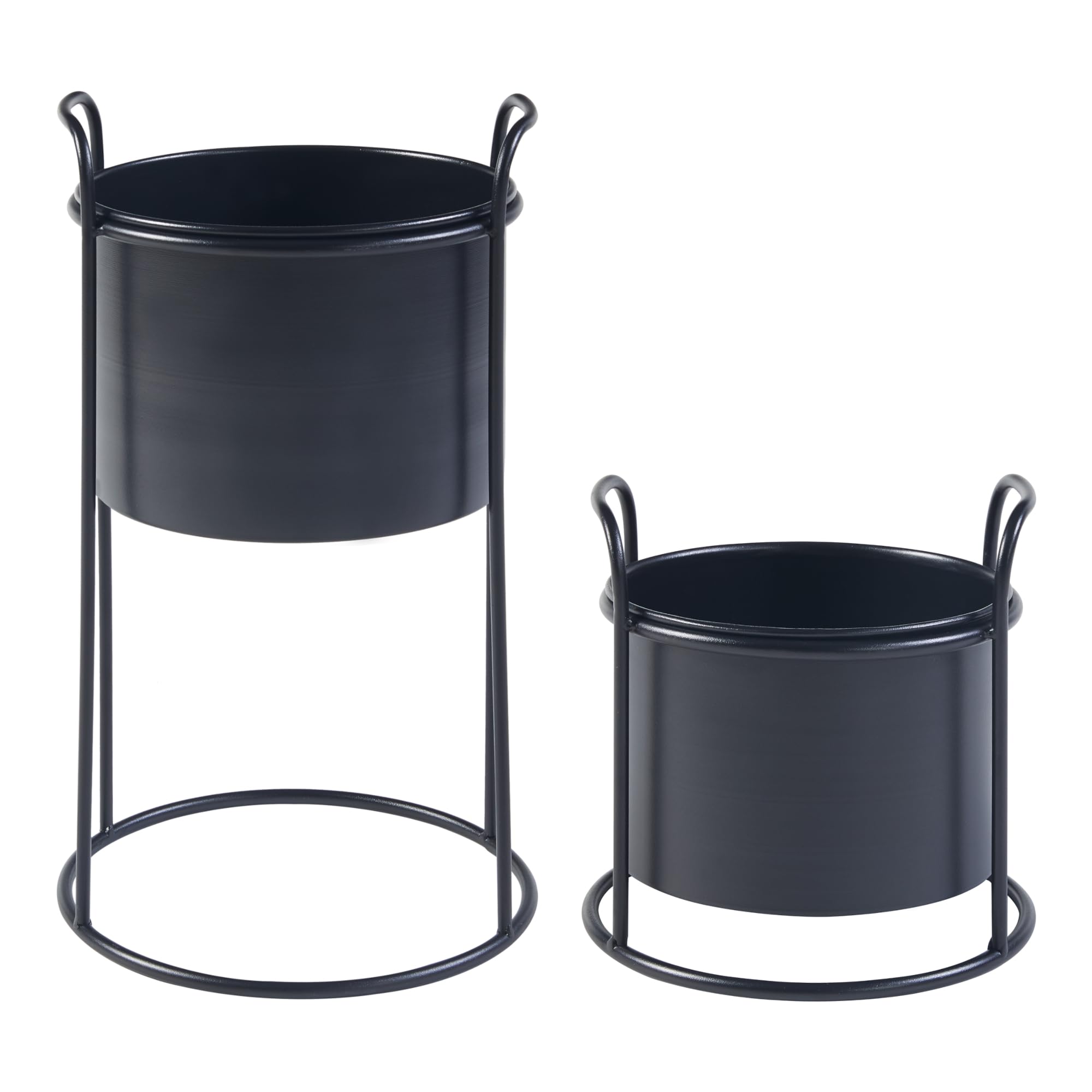 [en.casa] Set di 2 Portapiante con Custodia Cilindrica per Vasi Piedistalli per Piante Portavasi Portapiante in Dimensioni Diverse - Metallo Nero