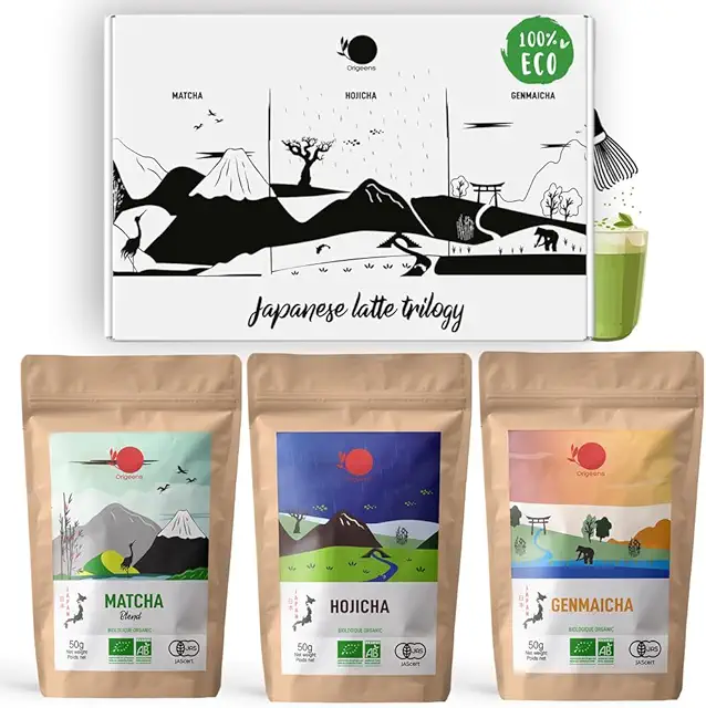 Set Trilogía Matcha Latte - Té Matcha, Hojicha y Genmaicha Orgánico en Polvo 3x50g