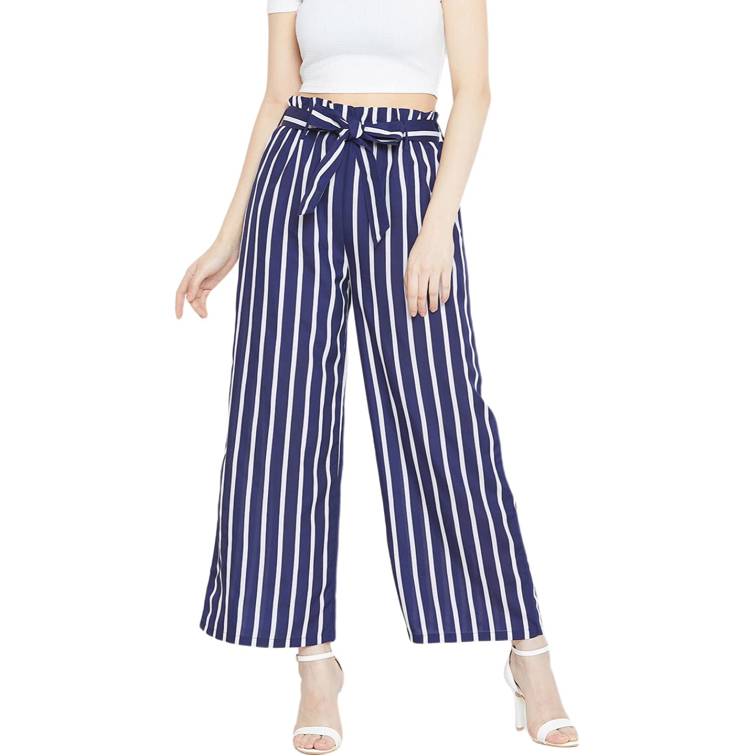 Women's Regular Fit Striped Parallel Trousers-image-2
