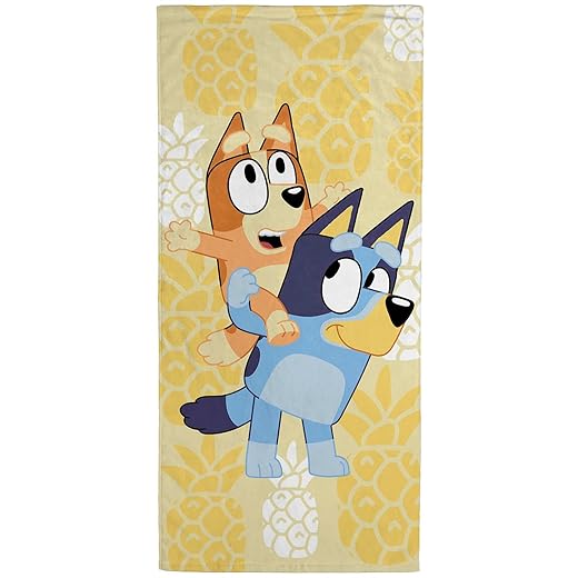 Jay Franco Bluey & Bingo Kids Bath Pool Beach Towel - Super Soft & Absorbent 100% Cotton Towel, Measures 28 x 58