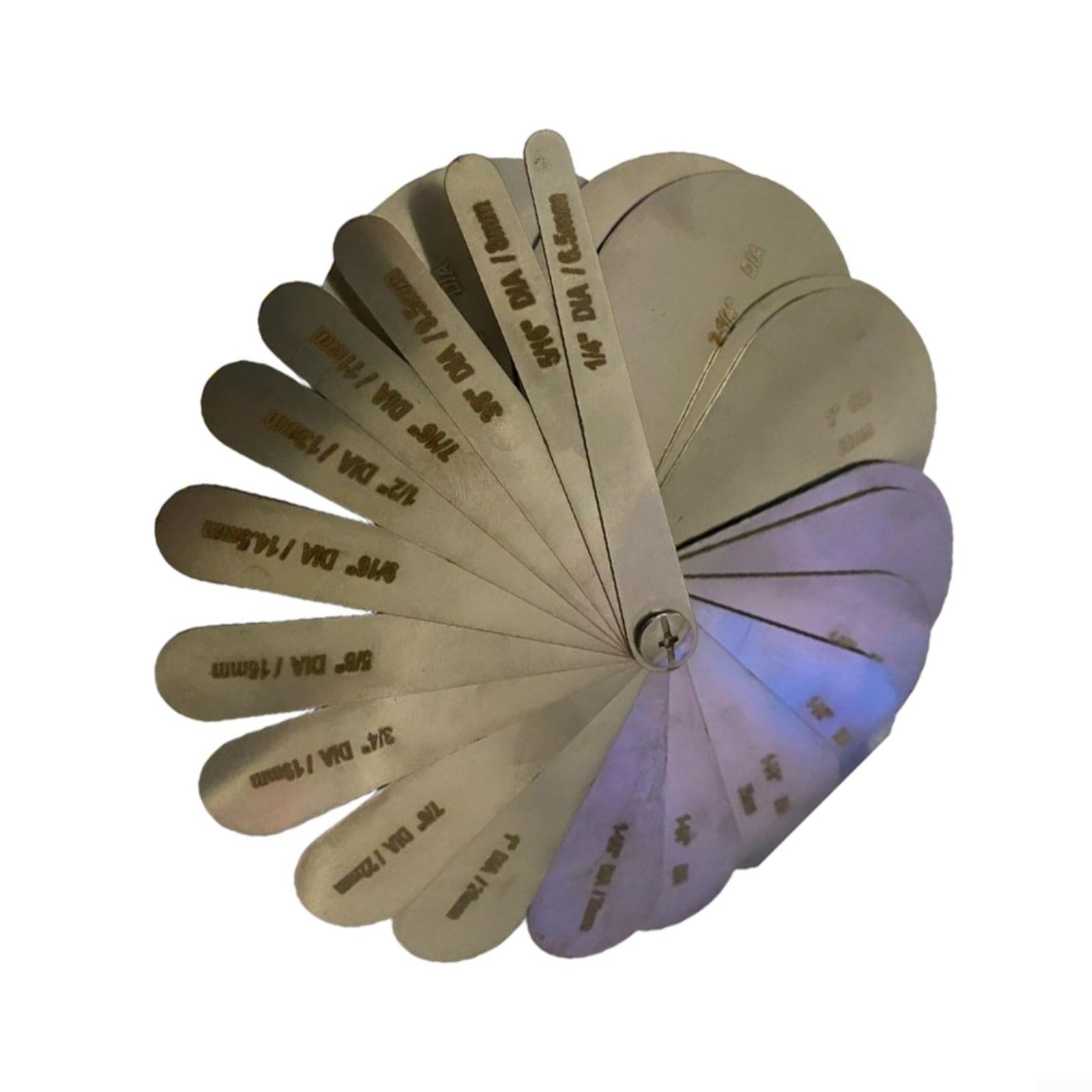 Seilrillenlehre 6,5–54 mm / 1/4–2-1/2 Zoll, 22-teilig Edelstahl, für Rillendurchmesser und Verschleißmessung an Flaschenzügen(Metric system)