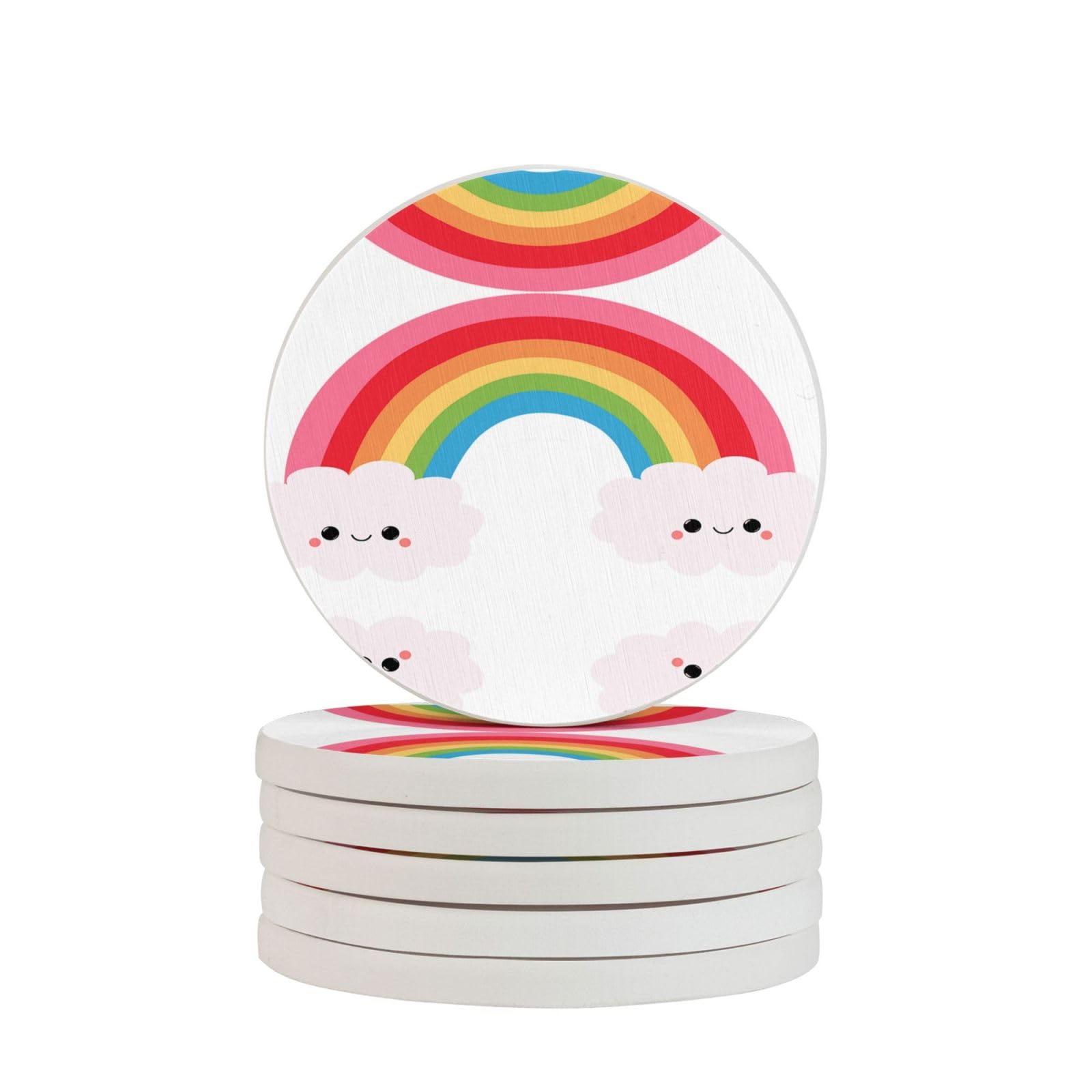 Small Rainbow Print Round Diatomite Coasters (Multipack), Fast-Drying, Drink Coasters For Multipurpose Use