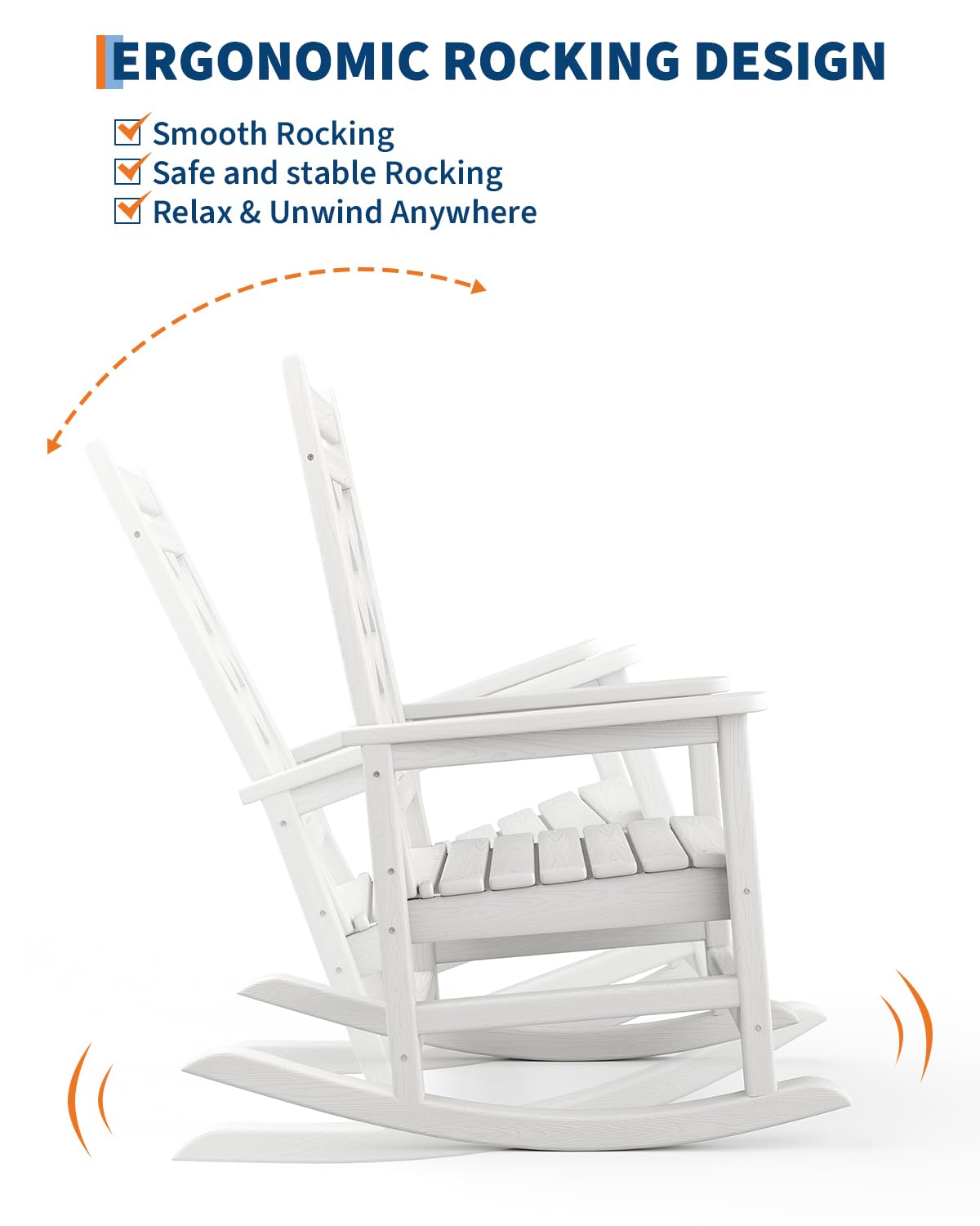 Comfort Superiore - Sedia a Dondolo Da Giardino Adirondack in HDPE, Schienale Alto, Resistente Alle Intemperie, Capacità Di Carico 380 kg, Ideale Per Terrazza, Patio, Piscina o Veranda