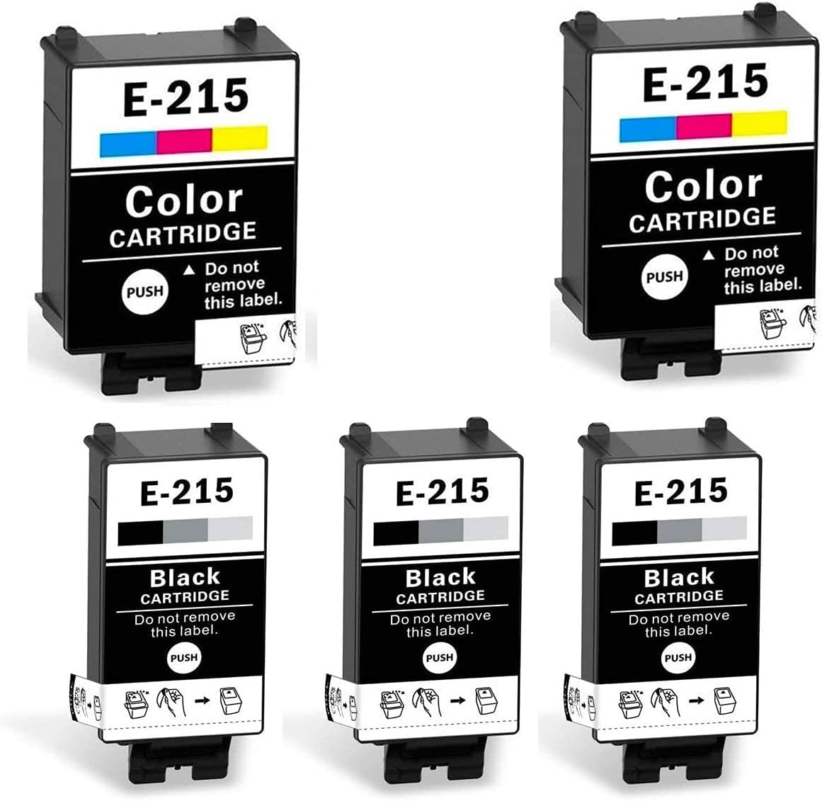 HLPRINT T215 Ink Cartridge Replacement for Wf-100 Wf-110 EC-C110 Printer (3 Black 2 Tri-Color Pigment Ink Cartridges for WF100 WF110 EC-C110 5Pack)