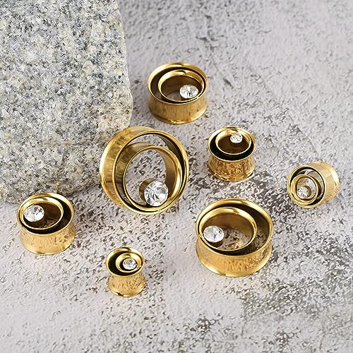 2PCS Double Tunneled Crystal Ear Plugs Tunnels Hypoallergenic 316 Stainless Steel Ear Gauges 8mm-25mm (0G-1") Body Piercing Jewelry for Women Men4