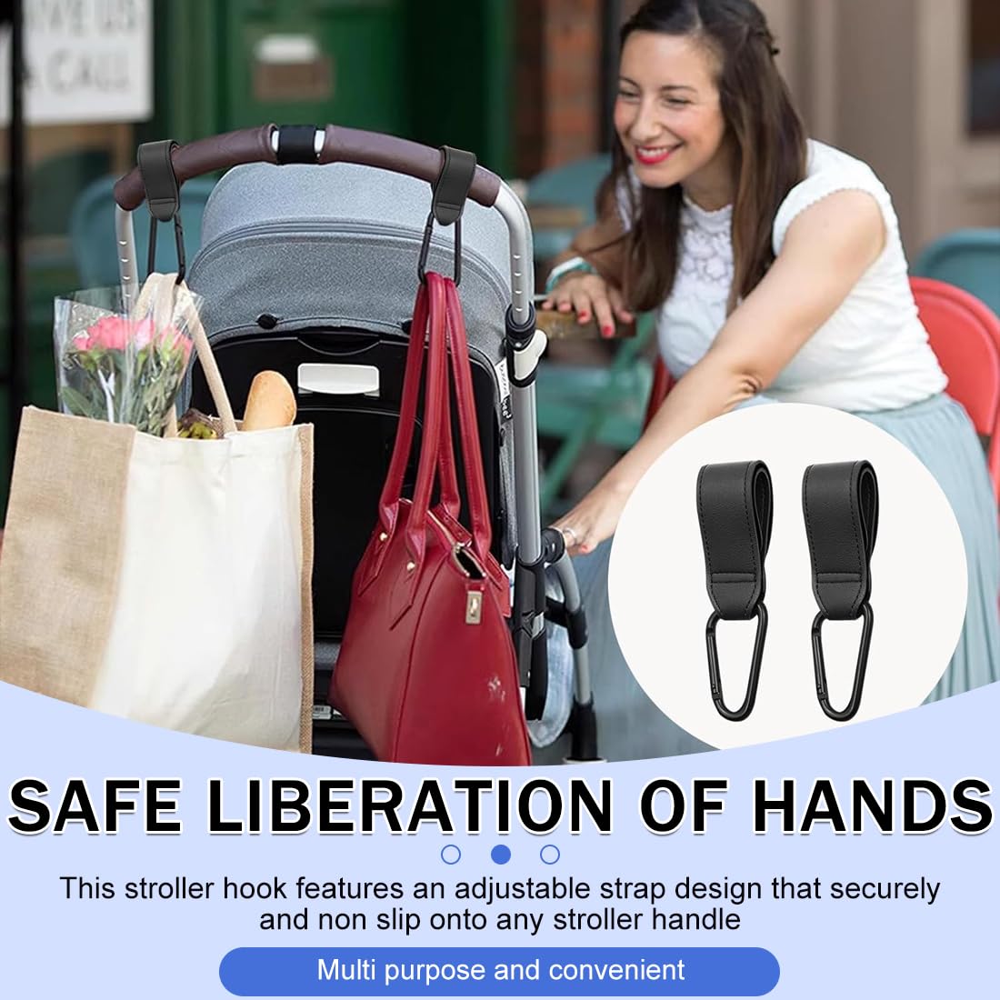 4 Pezzi Ganci Passeggino, in Pelle, Gancio per Passeggino Portatile, Moschettoni per Carrozzina, per Borsa Passeggino, Zaini, etc