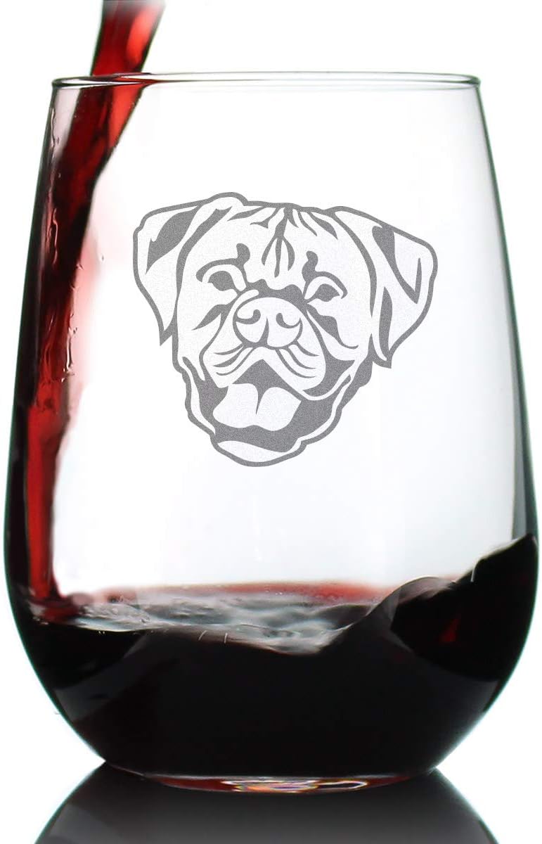 Bevvee Custom Boxer with Natural Ears - Personalized Stemless Wine Glass - Cute Boxer Themed Dog Gifts and Party Decor for Women and Men - Large Glasses