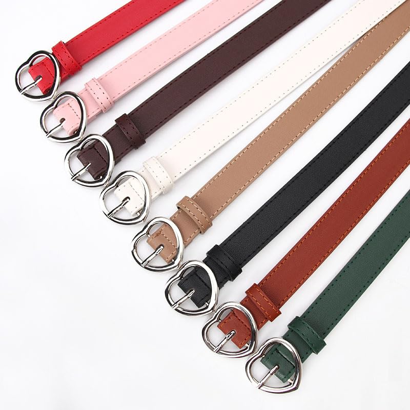 Xiao Hua Women's PU Leather Belt - Heart Button Belt, Versatile for Dresses & Jeans, 41in, Stylish & Easy Match(Coffee)2