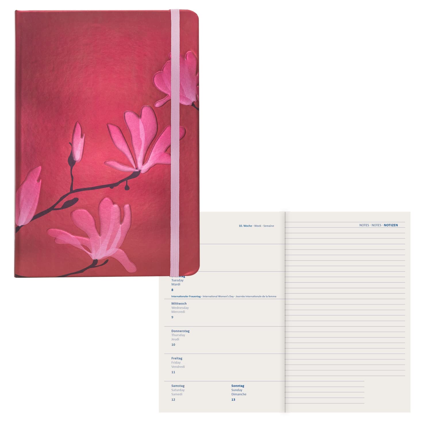 Idena 13886-2023 Diary Red Magnolia DIN A5 176 Pages 1 Week on 1 Page Agenda, multicoloured - Image 2