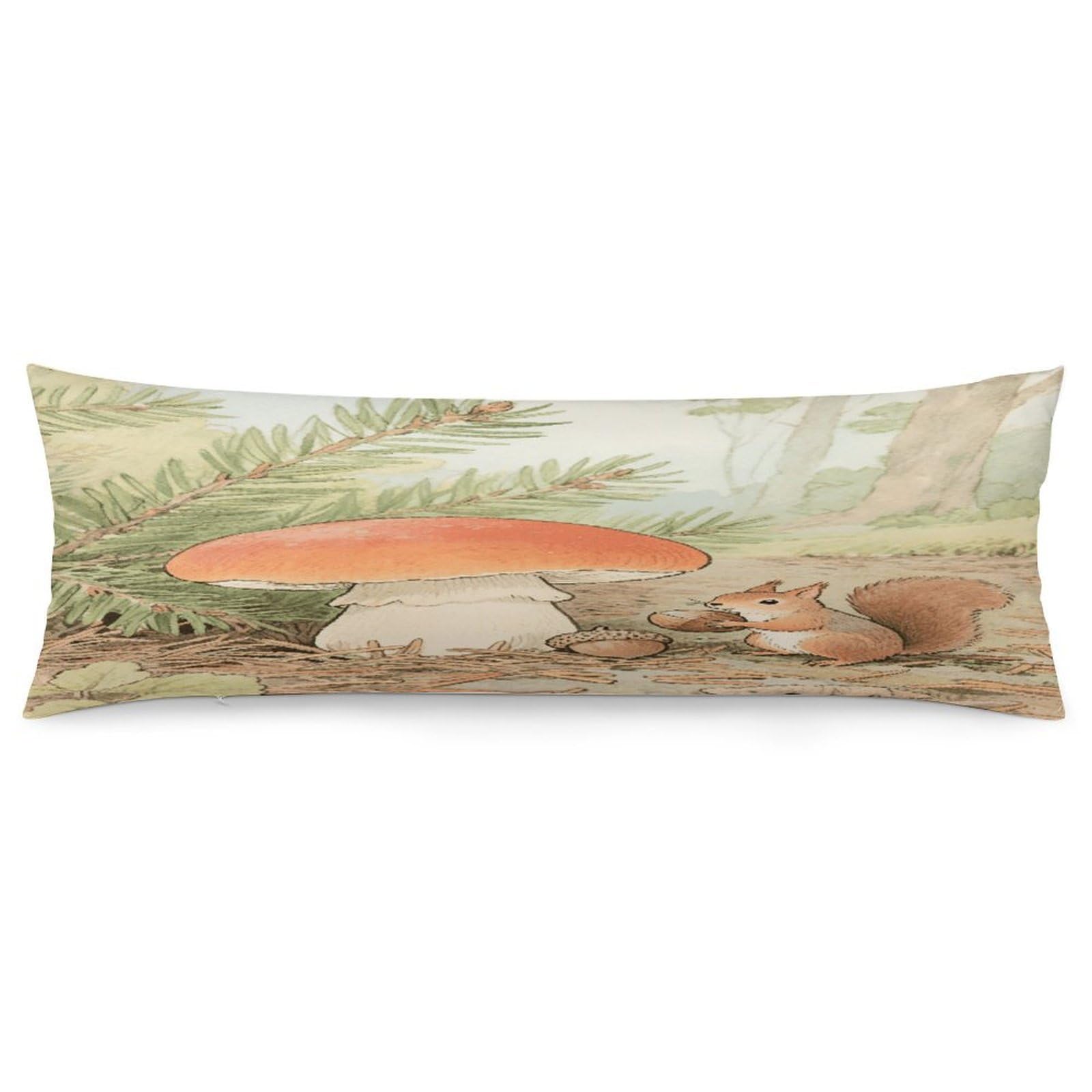 Vintage Mushroom Pillowcase Basics Body Pillow Pillowcase with Zipper Retro Pillows Protector Long Pillow Case Cover for Hot Sleepers and Night Sweats