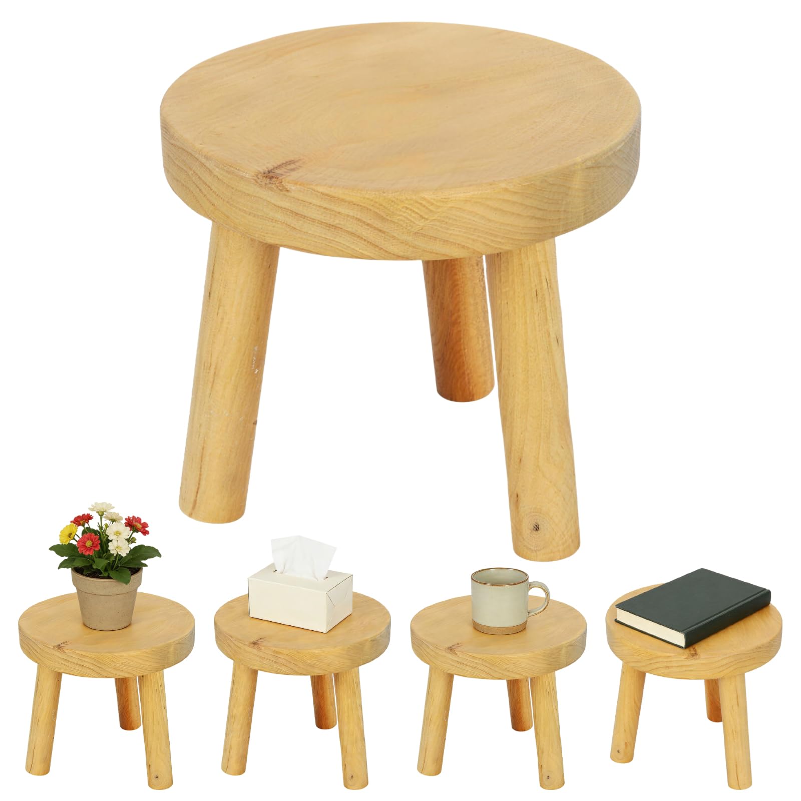 Rthynti Small Wooden Stool, Removable Milking Stools Plant Stand for Kitchen Bathroom Bedroom Entryway (25.5 * 25.5 * 24 cm)