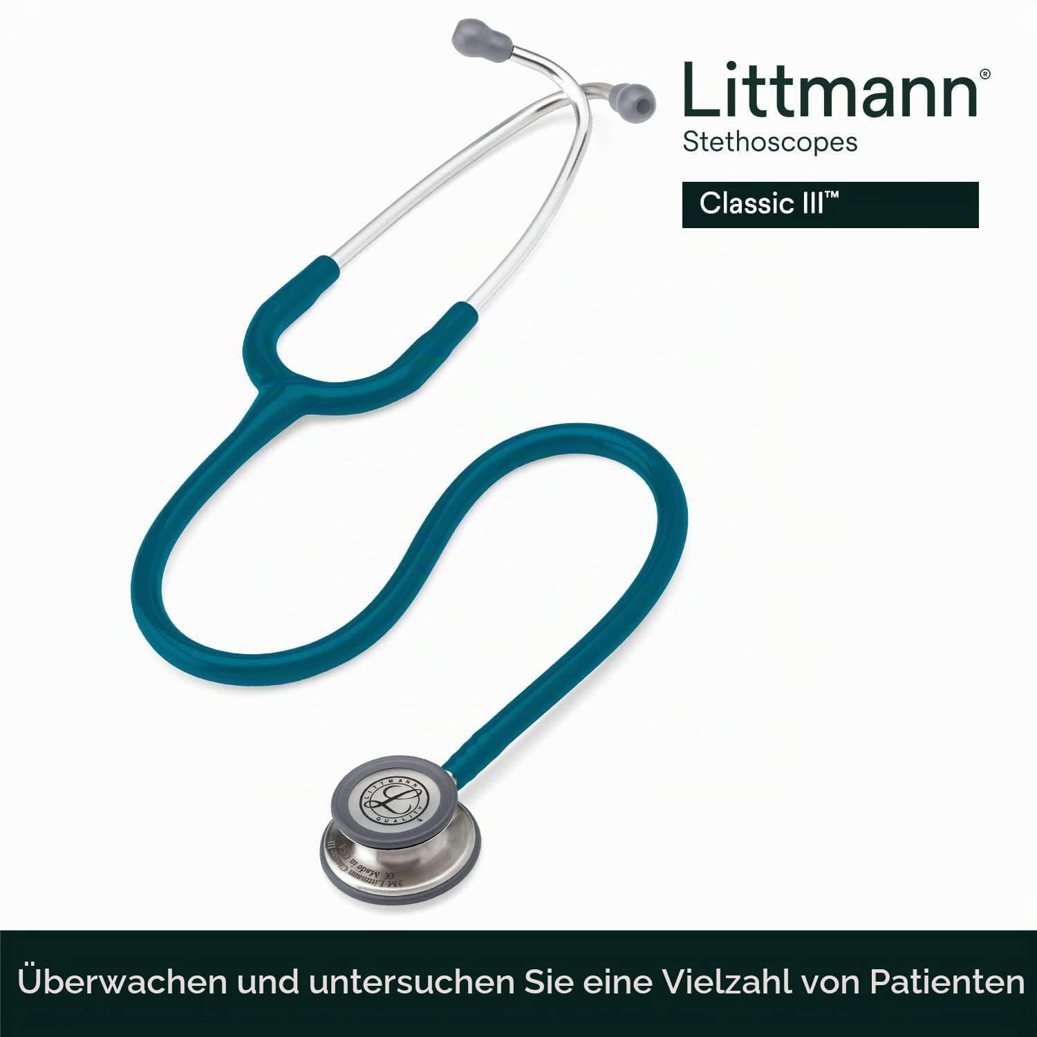 3M Littmann Classic III Stethoskop zur Überwachung, 5623, karibikblauer Schlauch, 69 cm