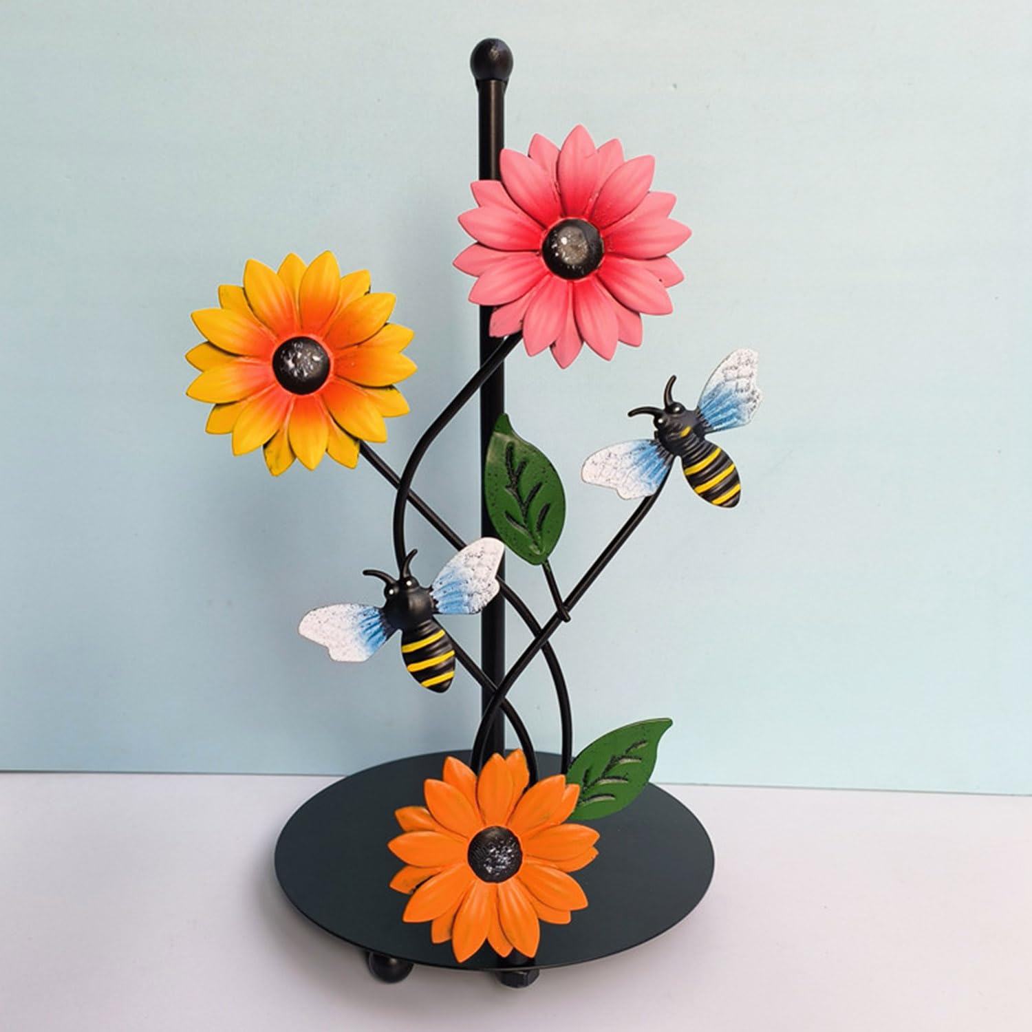 Dispenser Per Rotoli Da Cucina, Portarotolo Da Cucina In Piedi, Supporto Per Rotolo In Piedi, Portarotolo Da Autoportante Nero - Piccole Api Girasole In Ferro, Decorazione Creativa per Casa