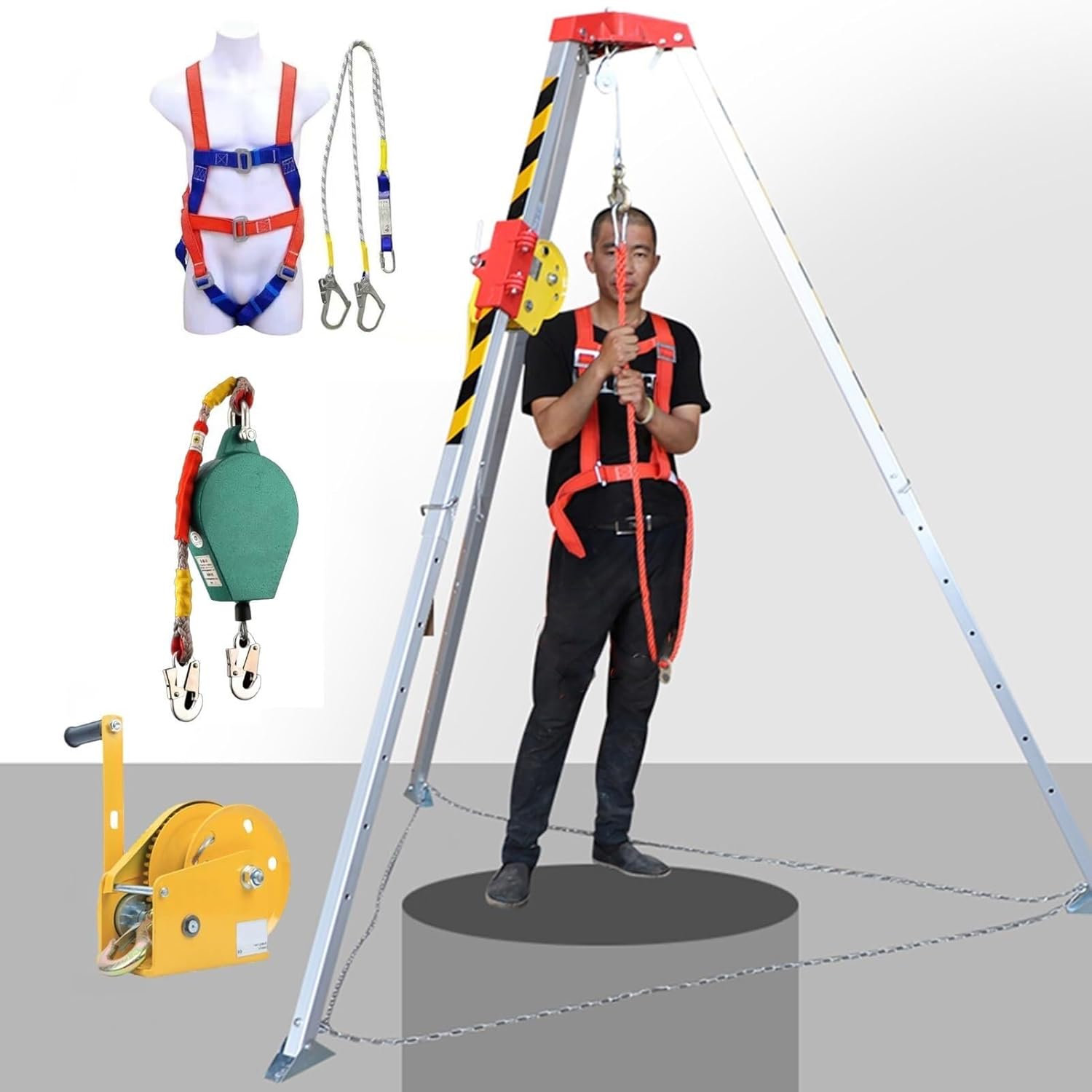 Heavy Duty Rescue Tripod for Firefighting & Confined Space, Fall Arrest Kit, Anti-Fall Safety Belt, 1200/1800/2600 LBS Winch, Portable & Foldable Emergency Rescue Equipment