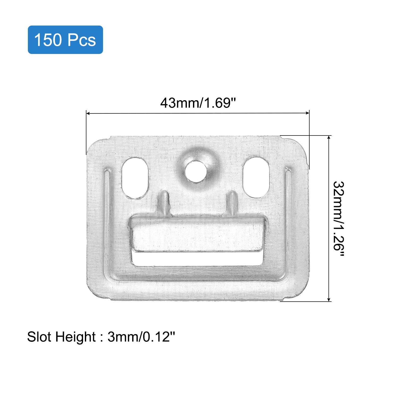 QUARKZMAN 150Pcs 43mmx32mmx0.4mm Hebilla para Paneles de Pared, Grapas Integradas de Acero Al Carbono Zincado, Abrazaderas de Fijación para Muebles, Grapas de Montaje en Pared, Plateado